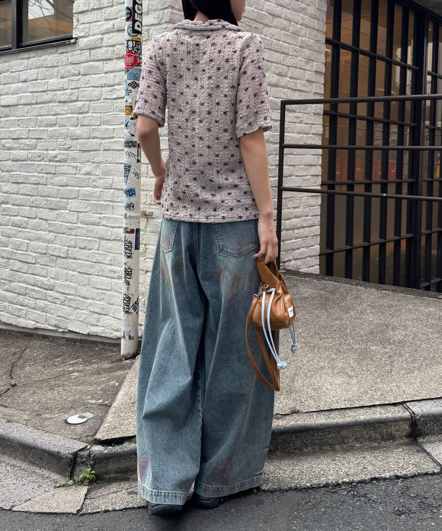 CIAOPANIC(チャオパニック) スプレー加工ダメージワイドデニムパンツ