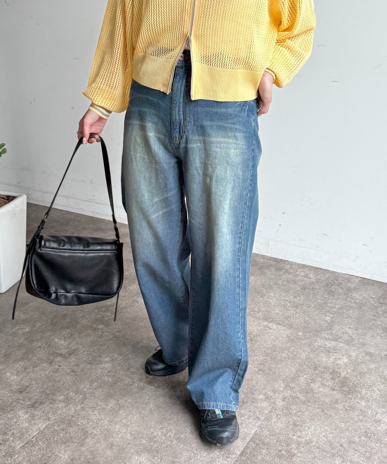 CPCM(シーピーシーエム) ハイウエストストレート麻混デニム