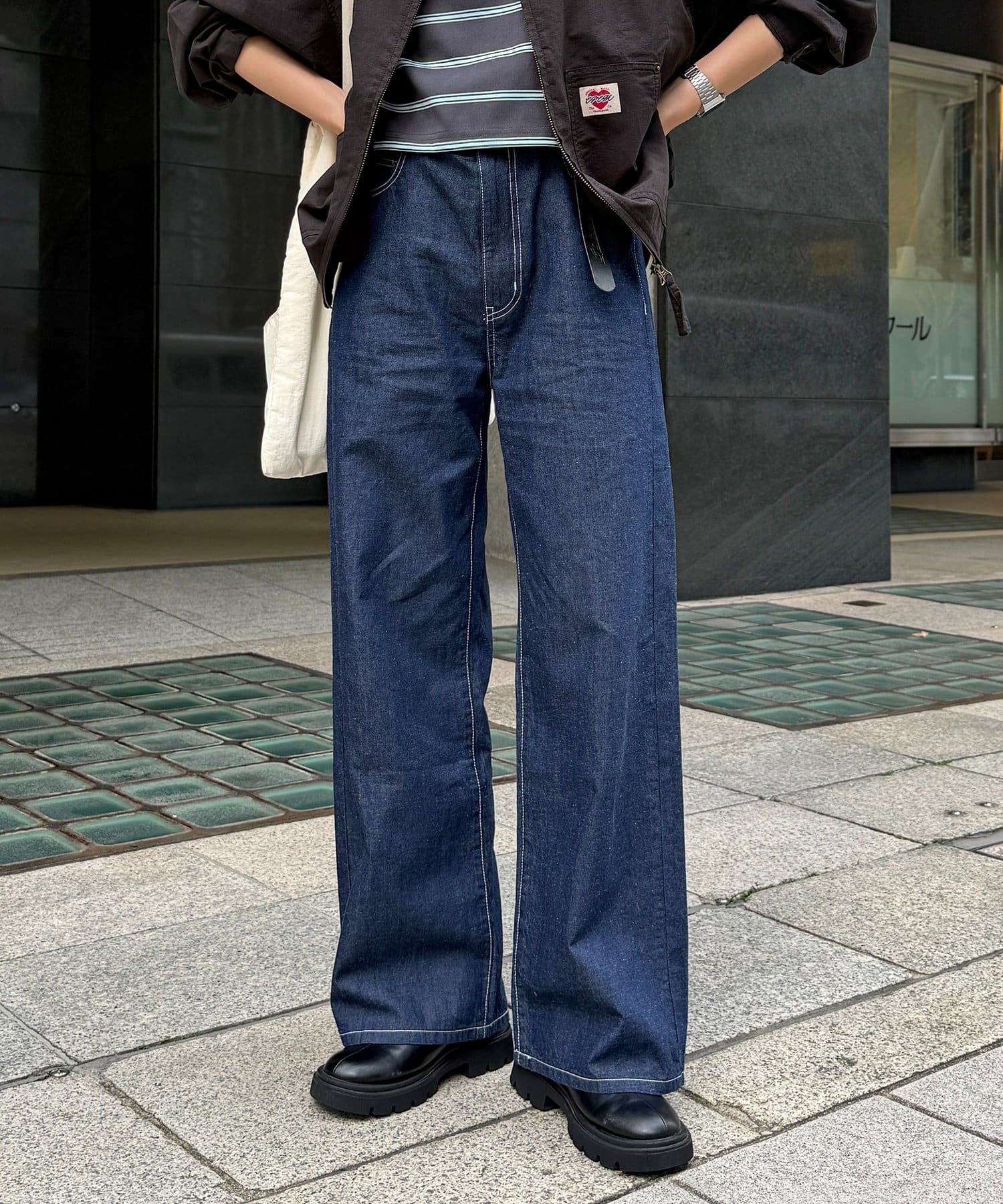 CPCM(シーピーシーエム) ハイウエストストレート麻混デニム