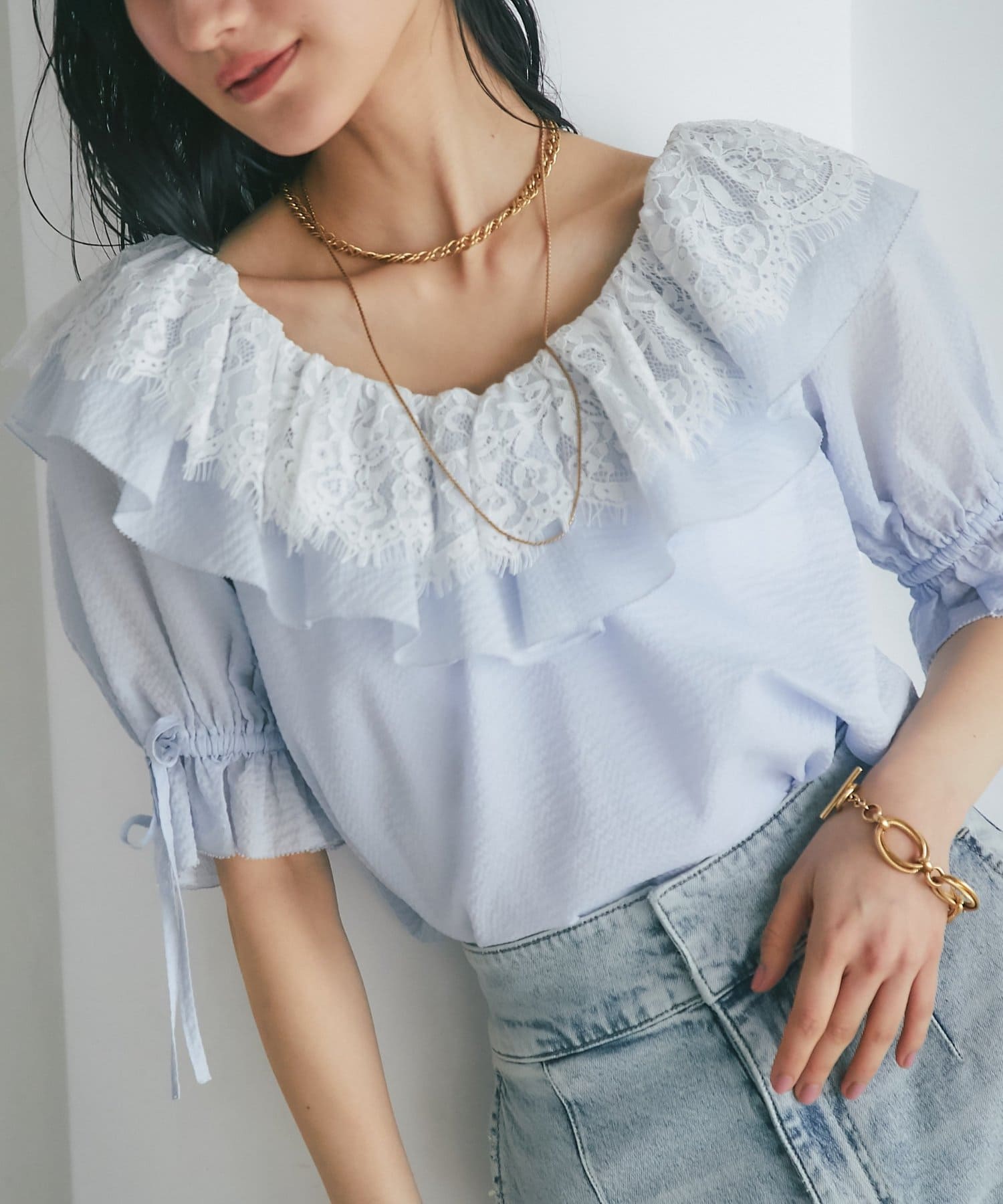 La boutique BonBon(ラブティックボンボン) リップルレース衿ブラウス