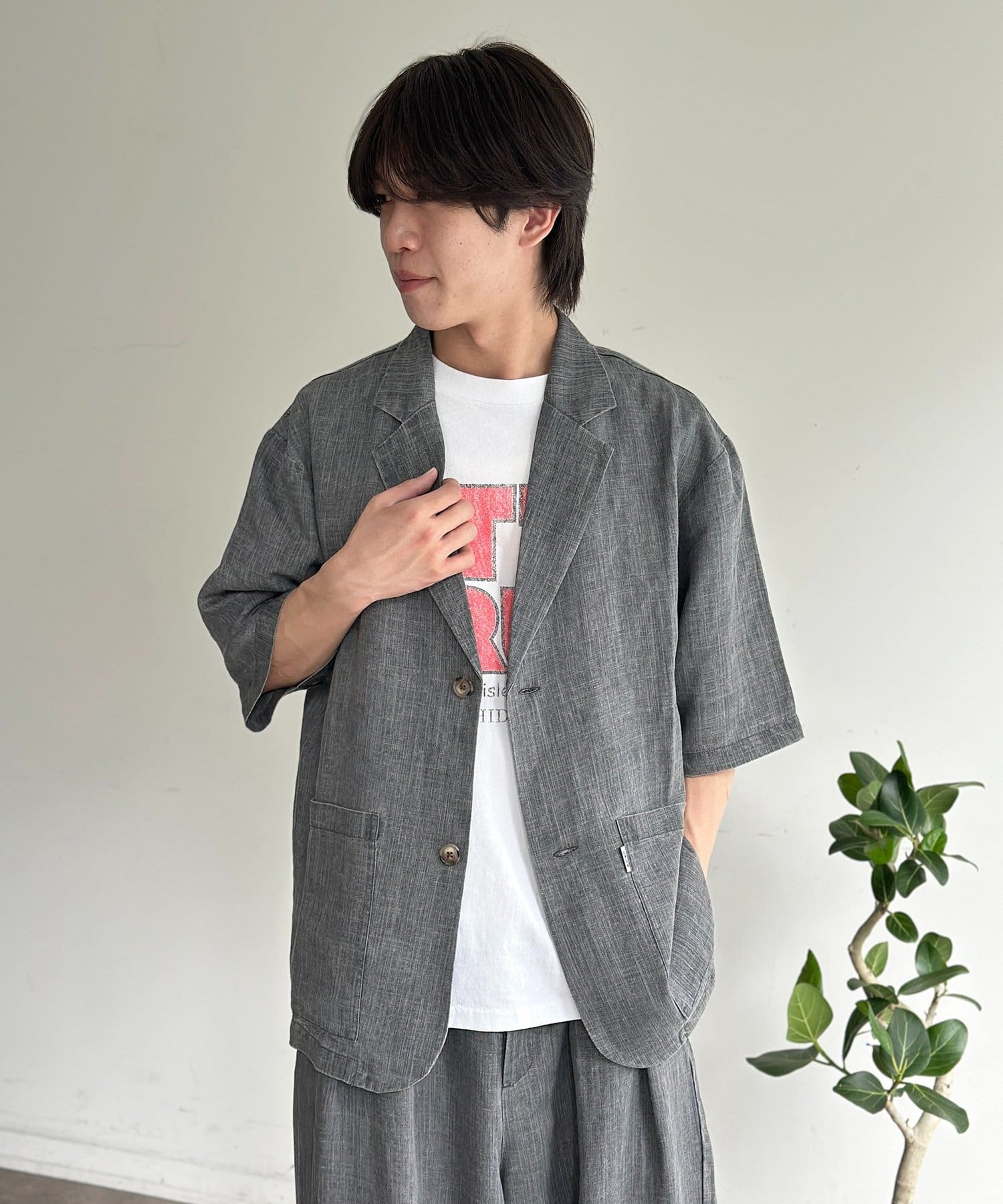 CPCM(シーピーシーエム) ピグメントリネン半袖テーラードジャケット