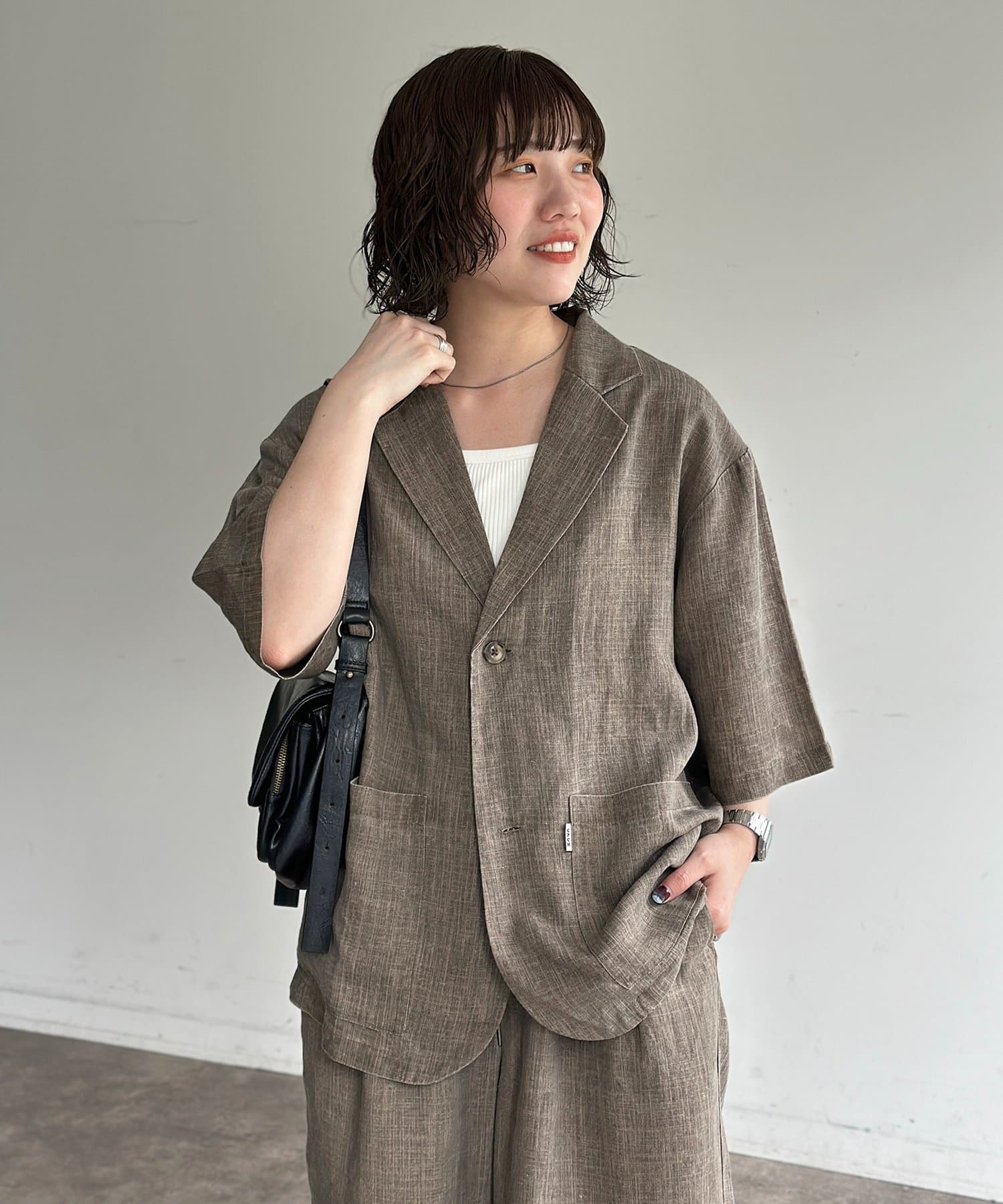 CPCM(シーピーシーエム) ピグメントリネン半袖テーラードジャケット