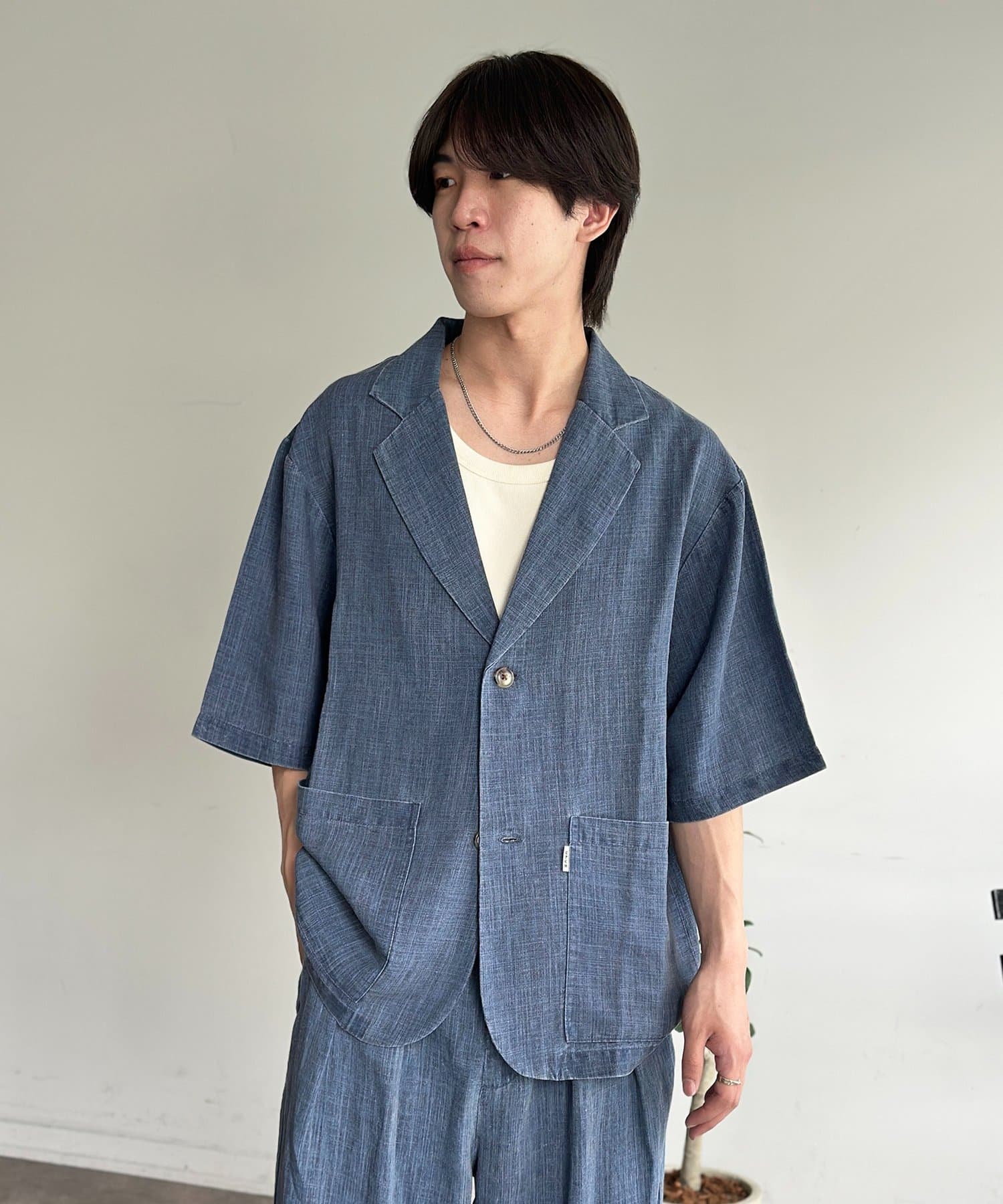 CPCM(シーピーシーエム) ピグメントリネン半袖テーラードジャケット