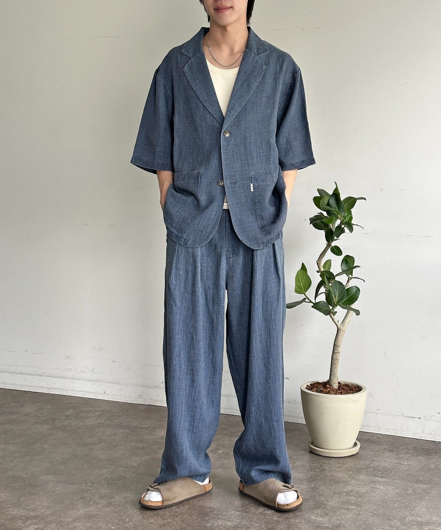 CPCM(シーピーシーエム) ピグメントリネン半袖テーラードジャケット