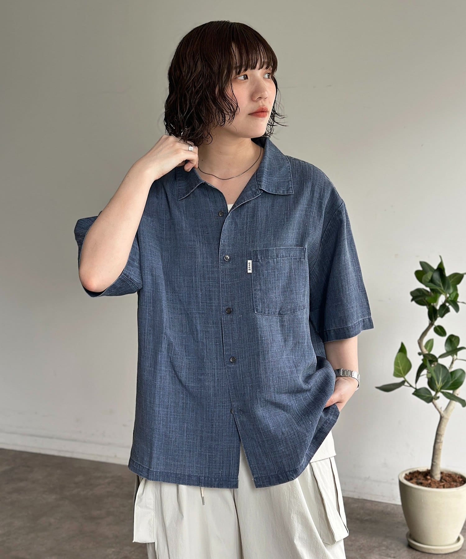 CPCM(シーピーシーエム) ピグメントリネン半袖開襟シャツ