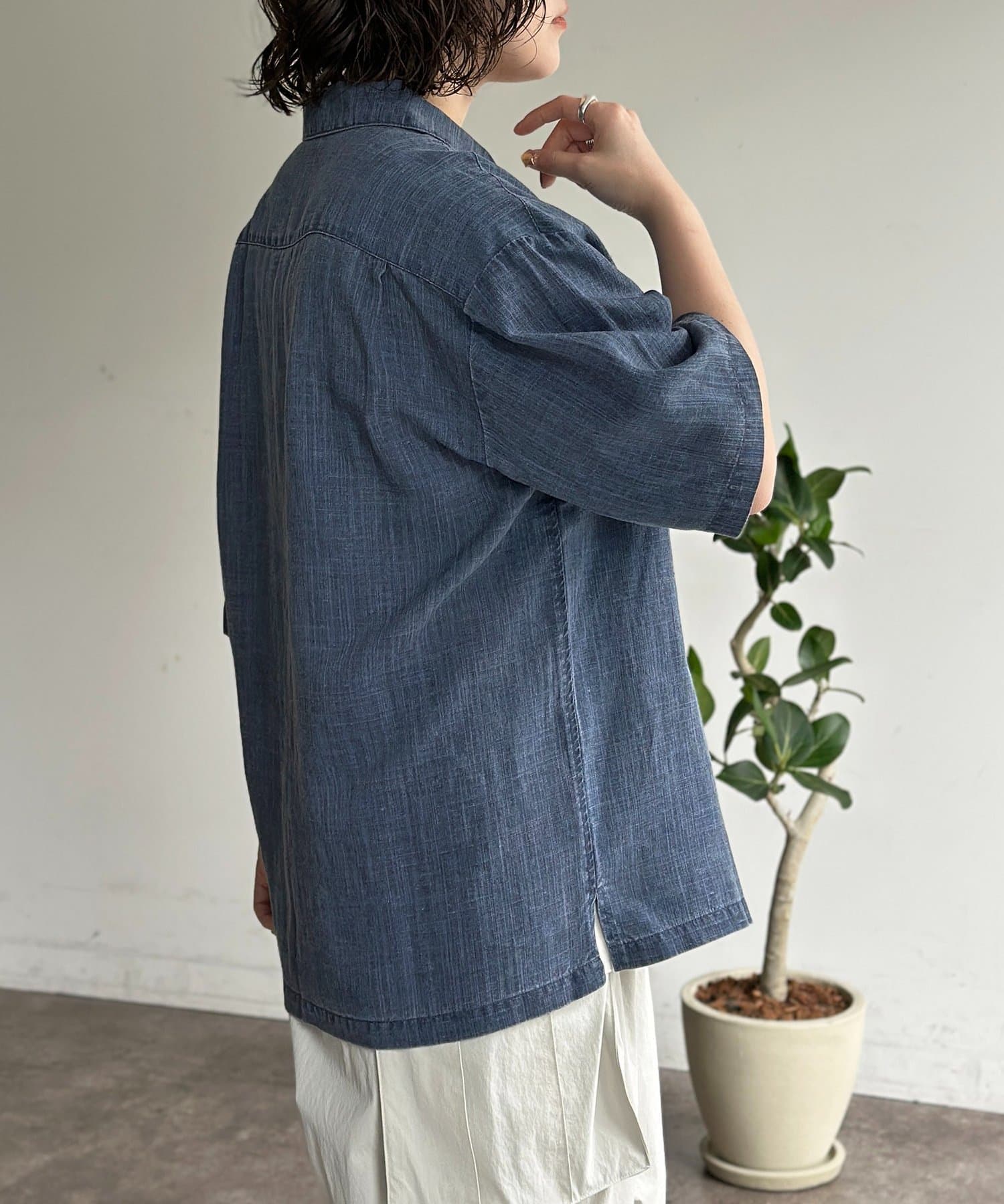 CPCM(シーピーシーエム) ピグメントリネン半袖開襟シャツ