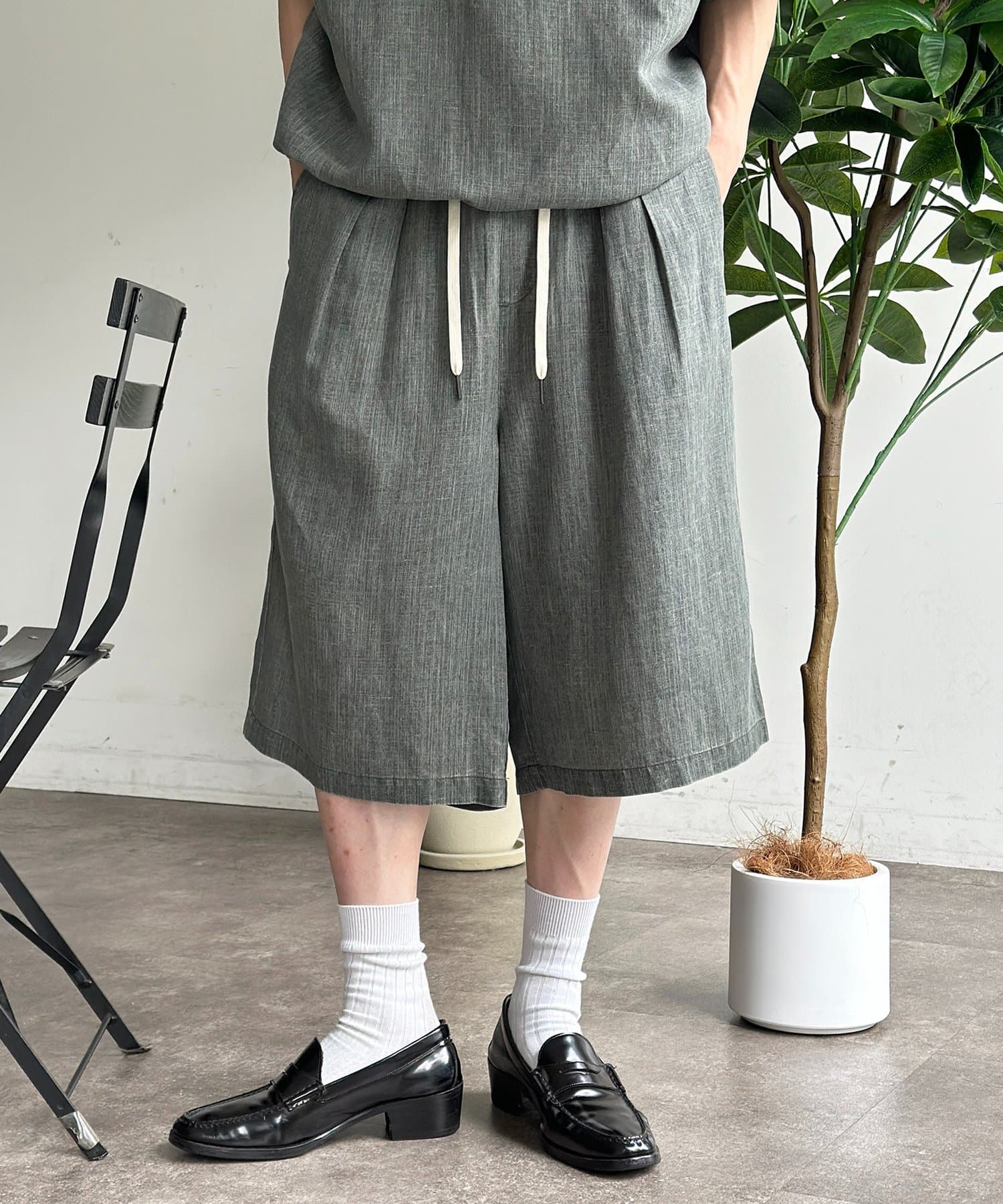 CPCM(シーピーシーエム) ピグメントリネン2タックショーツ