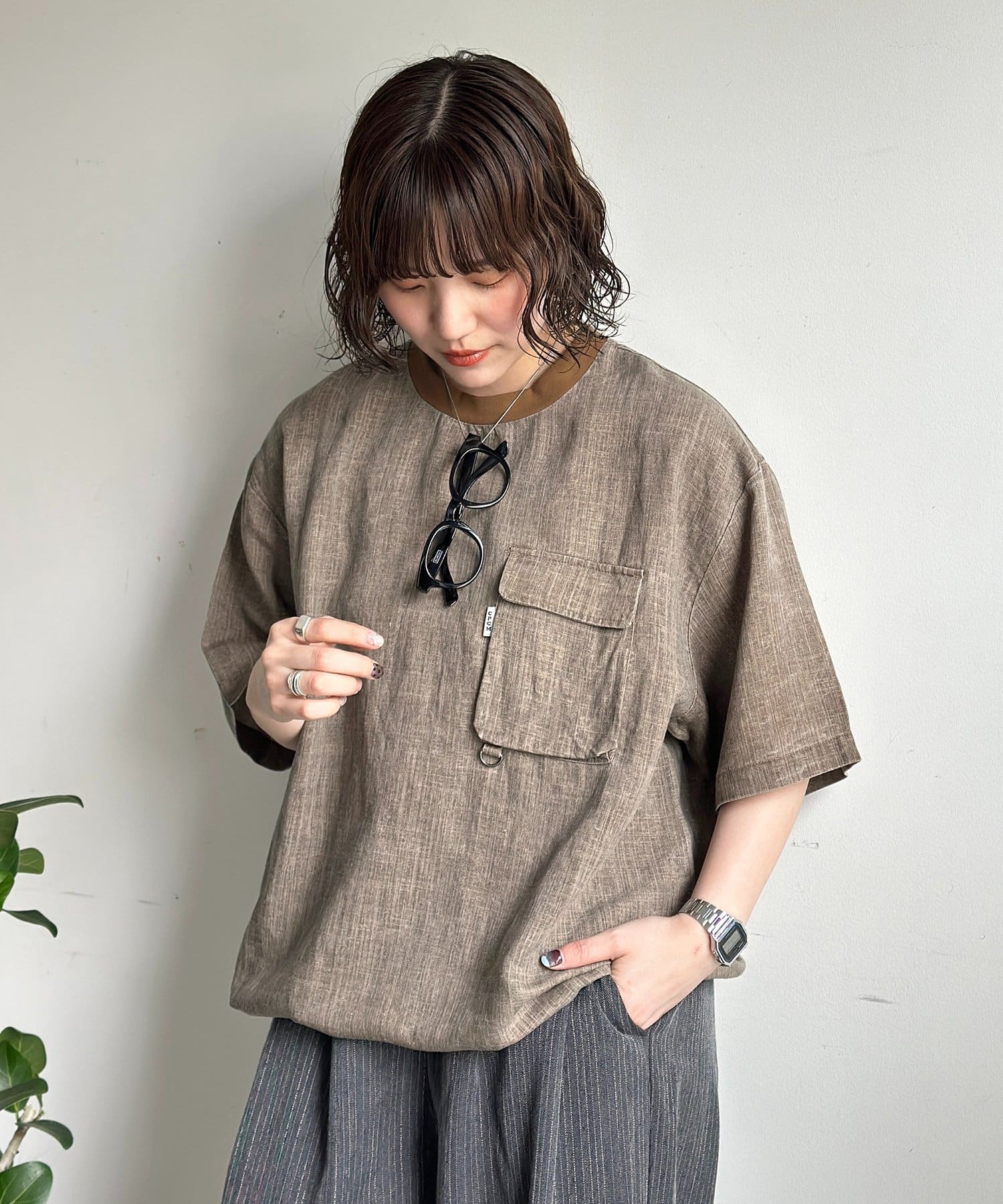 CPCM(シーピーシーエム) ピグメントリネン半袖Tブラウス