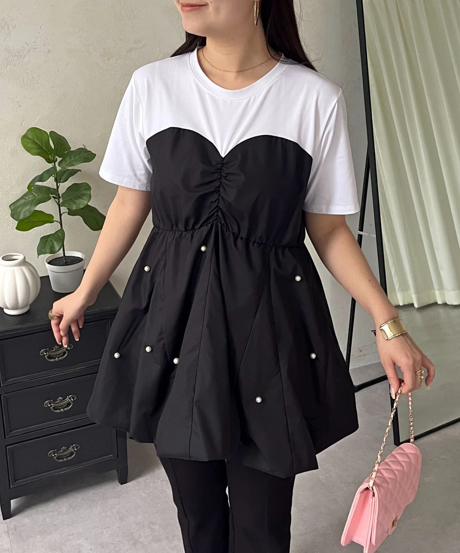 prose verse(プロズヴェール) 裾バルーンパールビスチェドッキングTシャツ