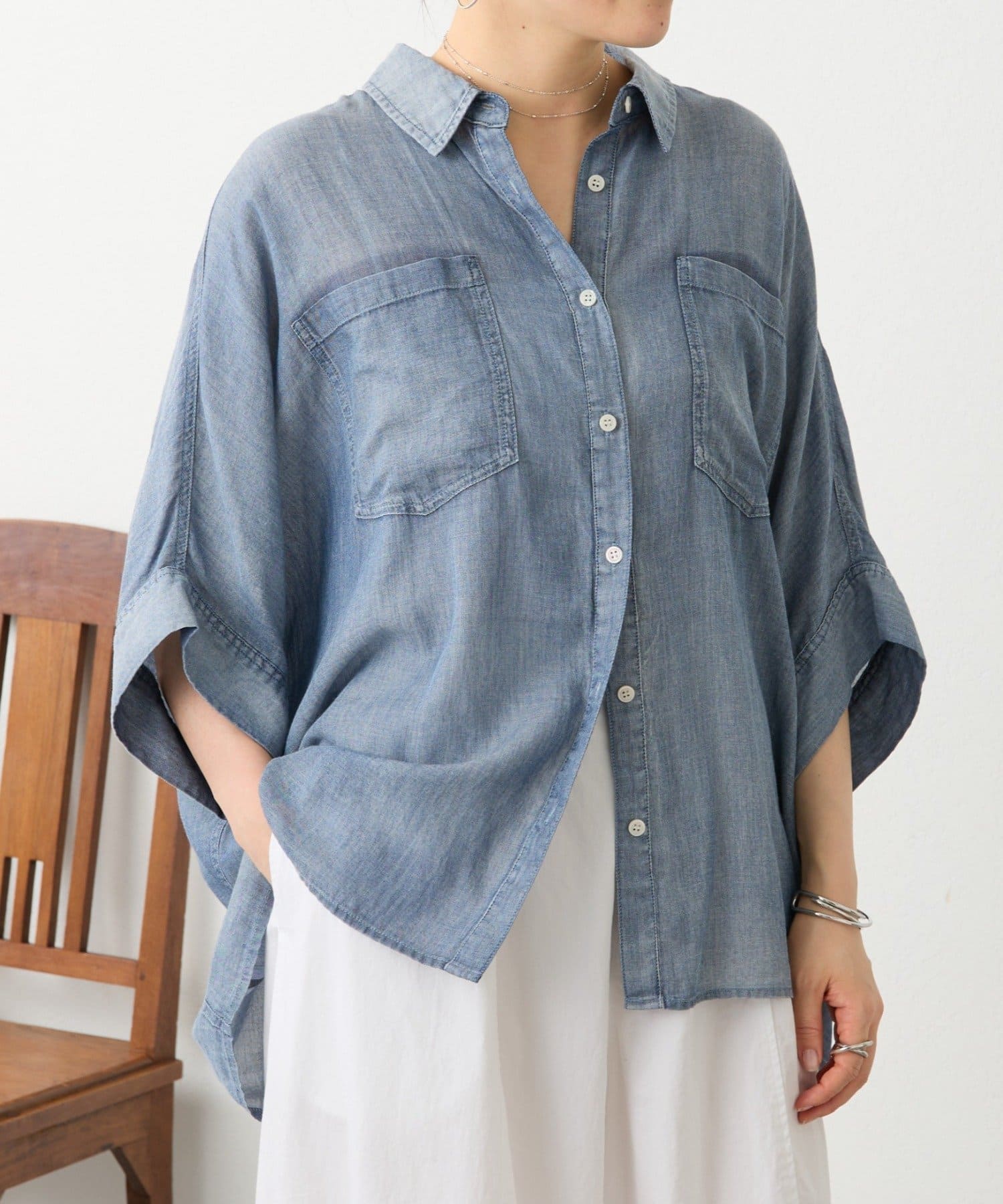 BEARDSLEY(ビアズリー) 《4/1(水)20：00予約開始》シフォンデニムポンチョシャツ