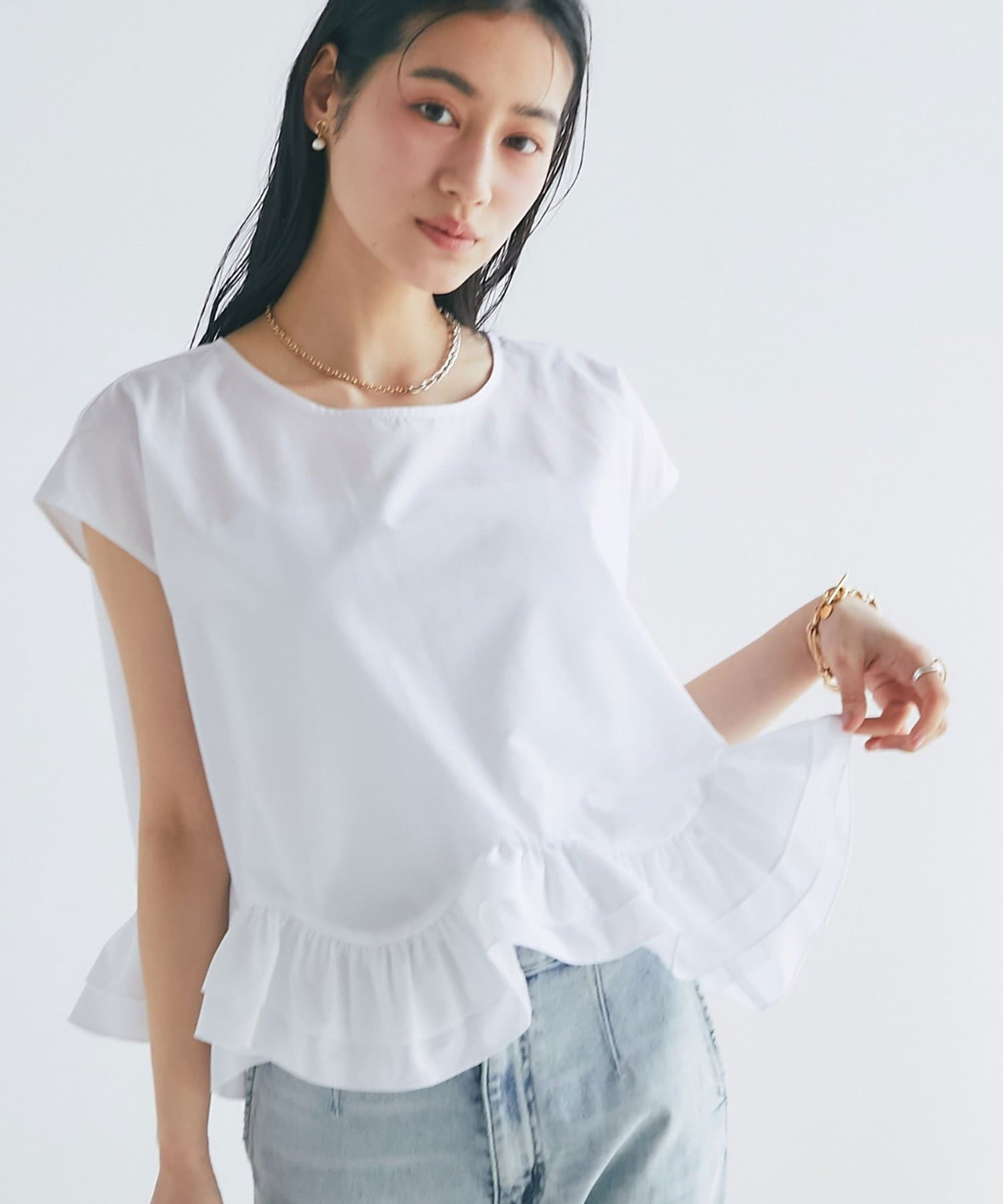 La boutique BonBon(ラブティックボンボン) ランダムペプラムフレンチブラウス