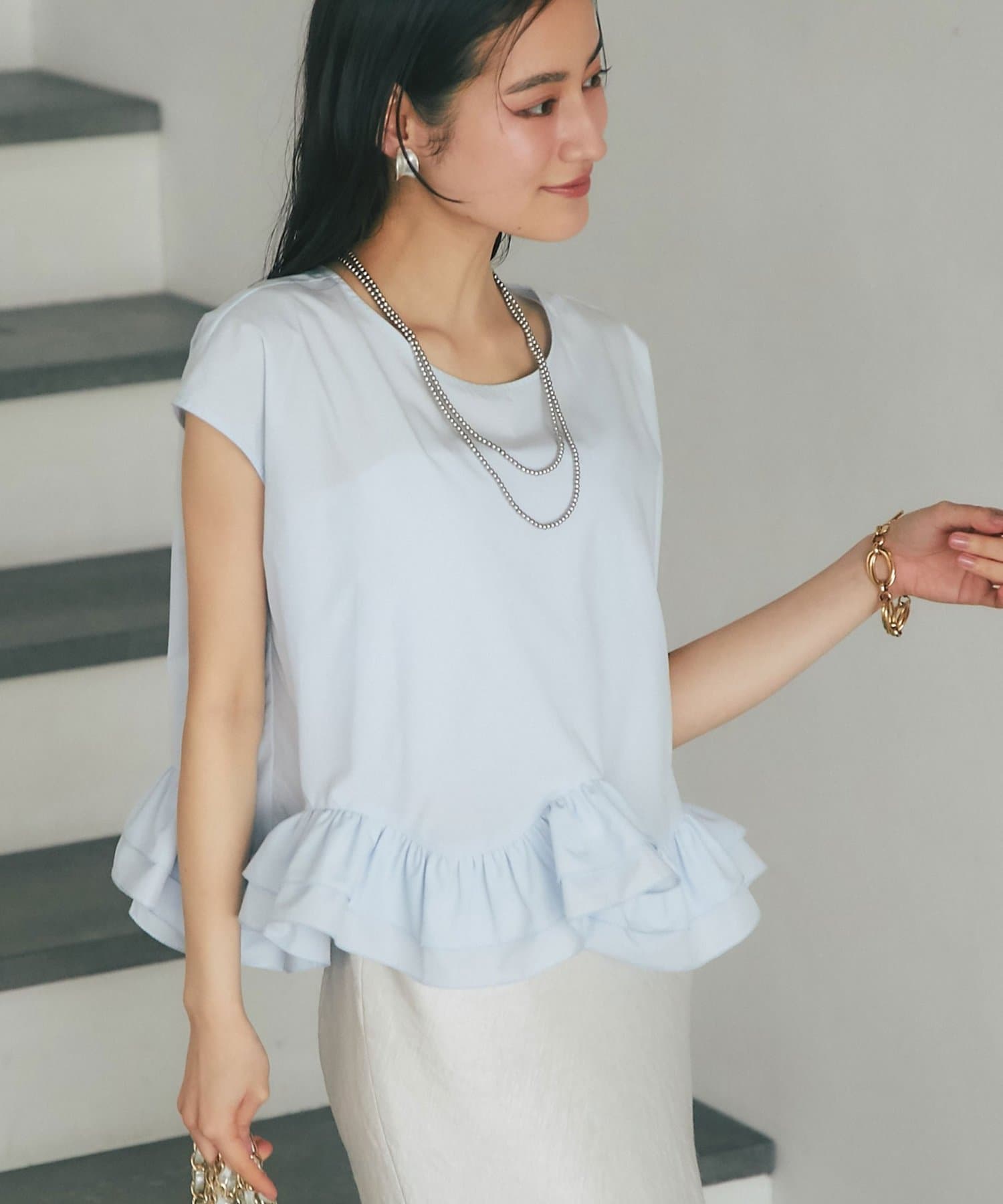 La boutique BonBon(ラブティックボンボン) ランダムペプラムフレンチブラウス