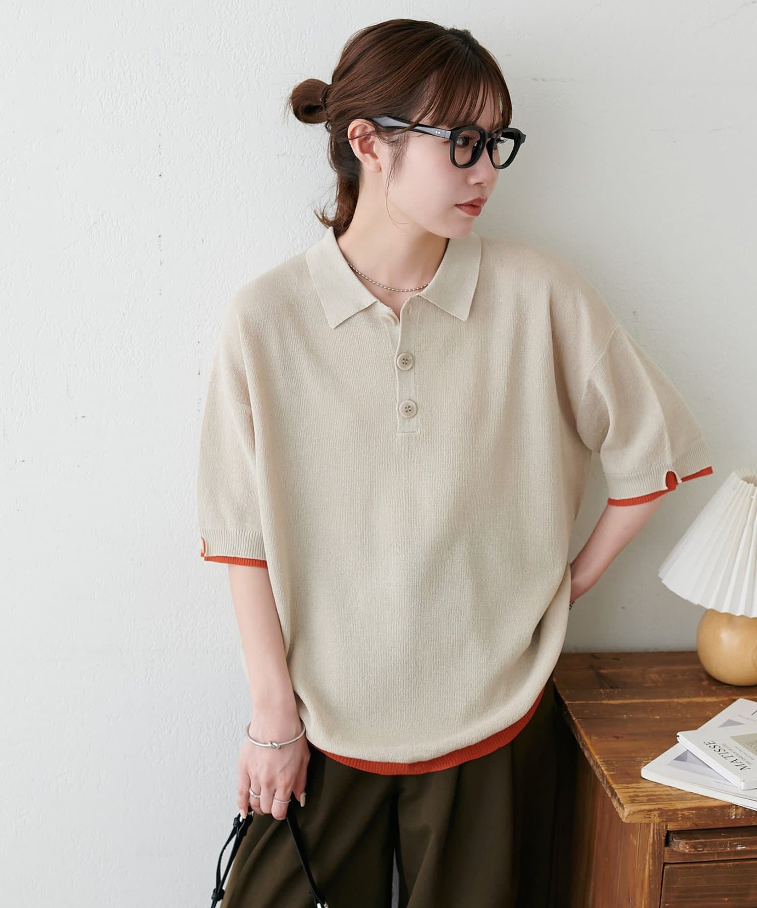 DISCOAT(ディスコート) 【Enlude】レイヤードライク半袖ニットポロ《ユニセックス》