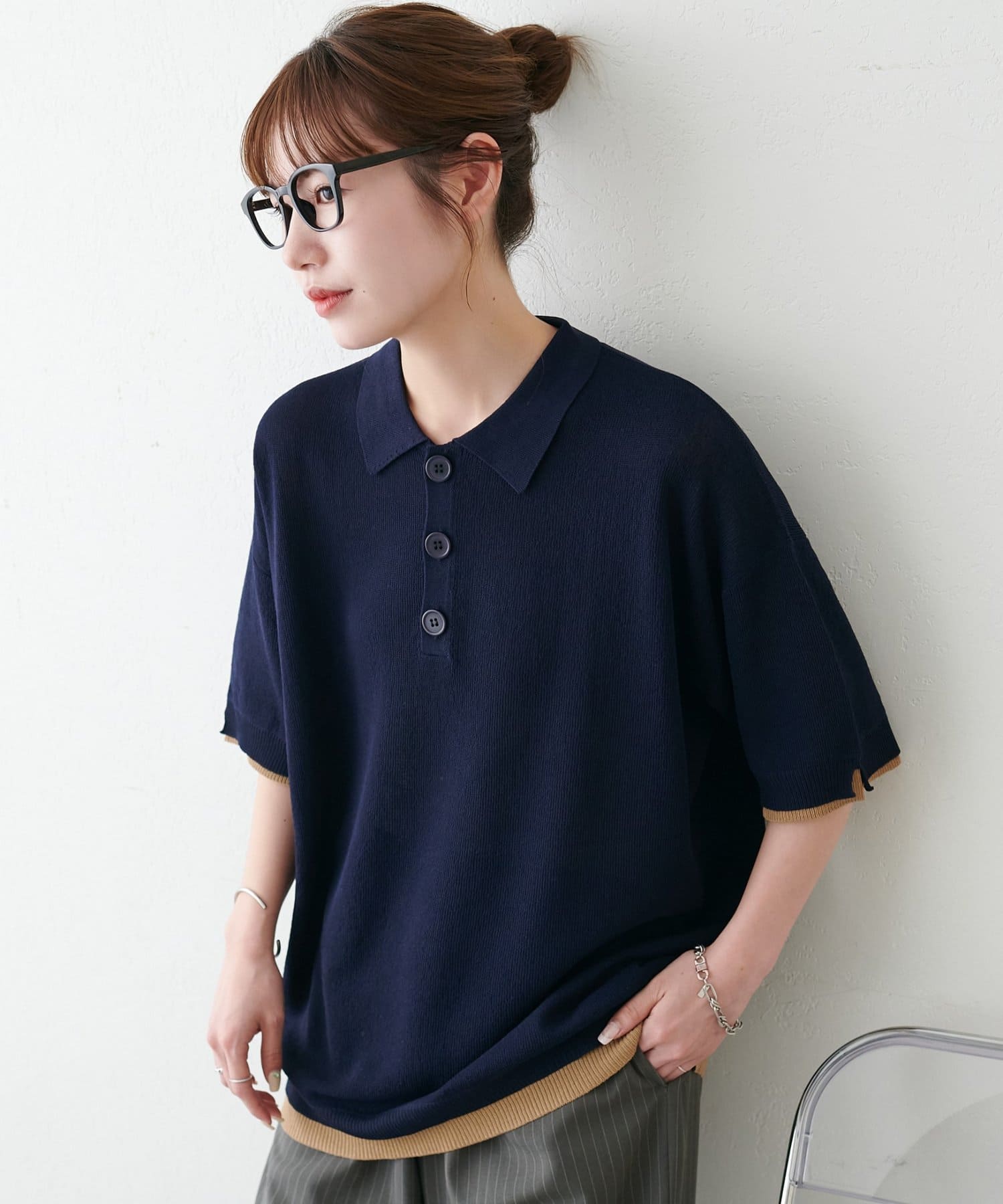 DISCOAT(ディスコート) 【Enlude】レイヤードライク半袖ニットポロ《ユニセックス》