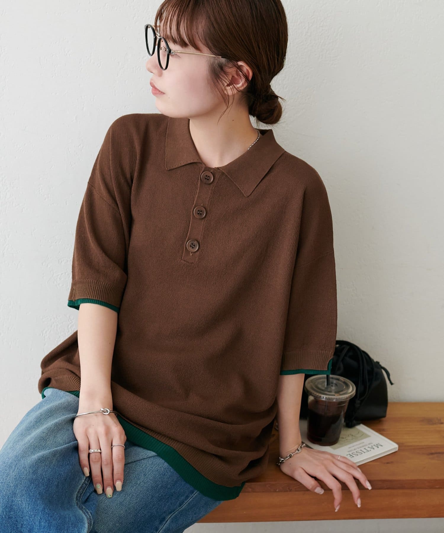 DISCOAT(ディスコート) 【Enlude】レイヤードライク半袖ニットポロ《ユニセックス》