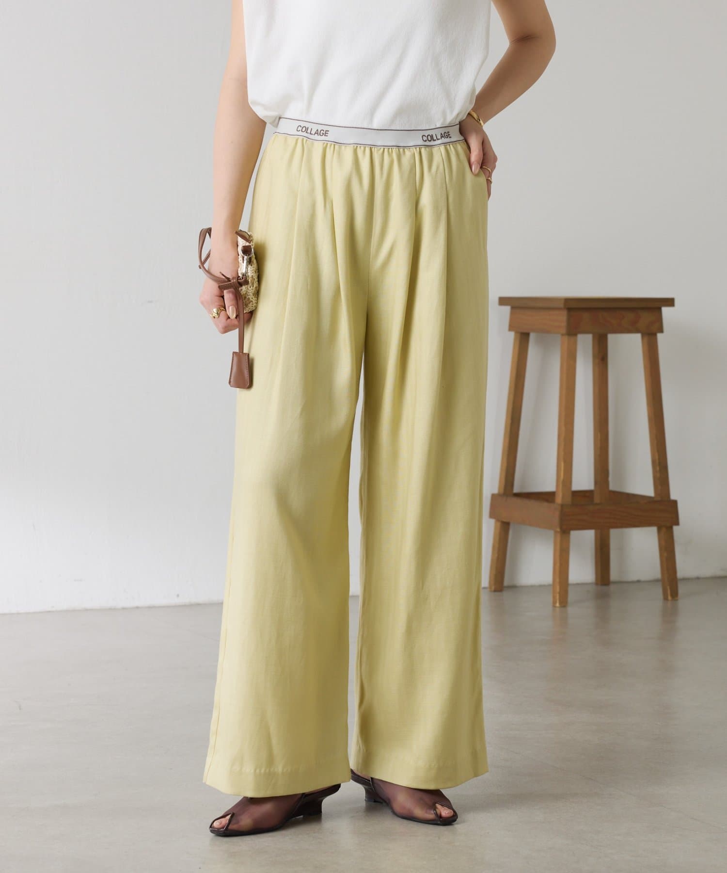 COLLAGE GALLARDAGALANTE(コラージュ ガリャルダガランテ) 【人気シリーズ】ゴムベルトリネンワイドパンツ