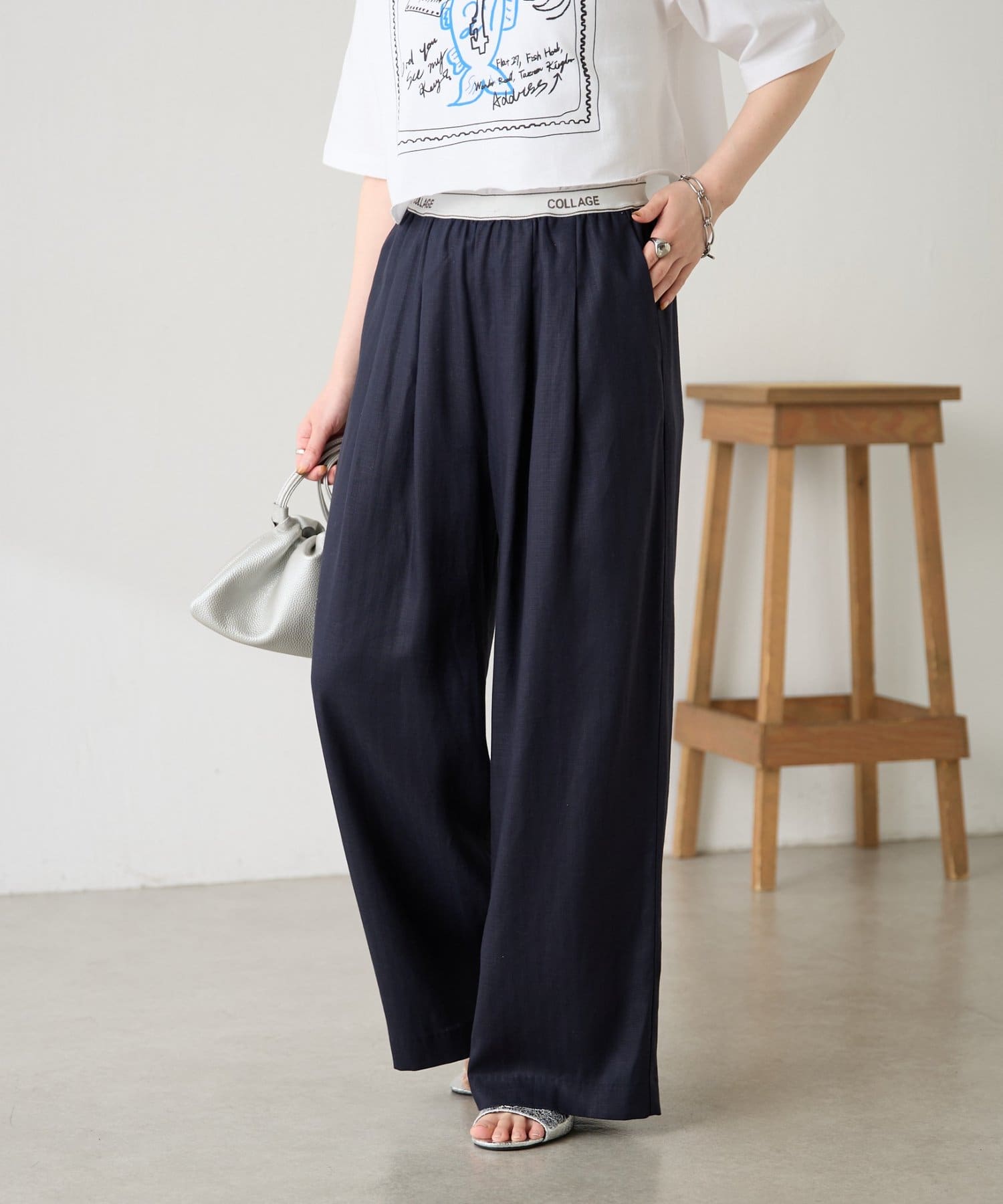 COLLAGE GALLARDAGALANTE(コラージュ ガリャルダガランテ) 【人気シリーズ】ゴムベルトリネンワイドパンツ