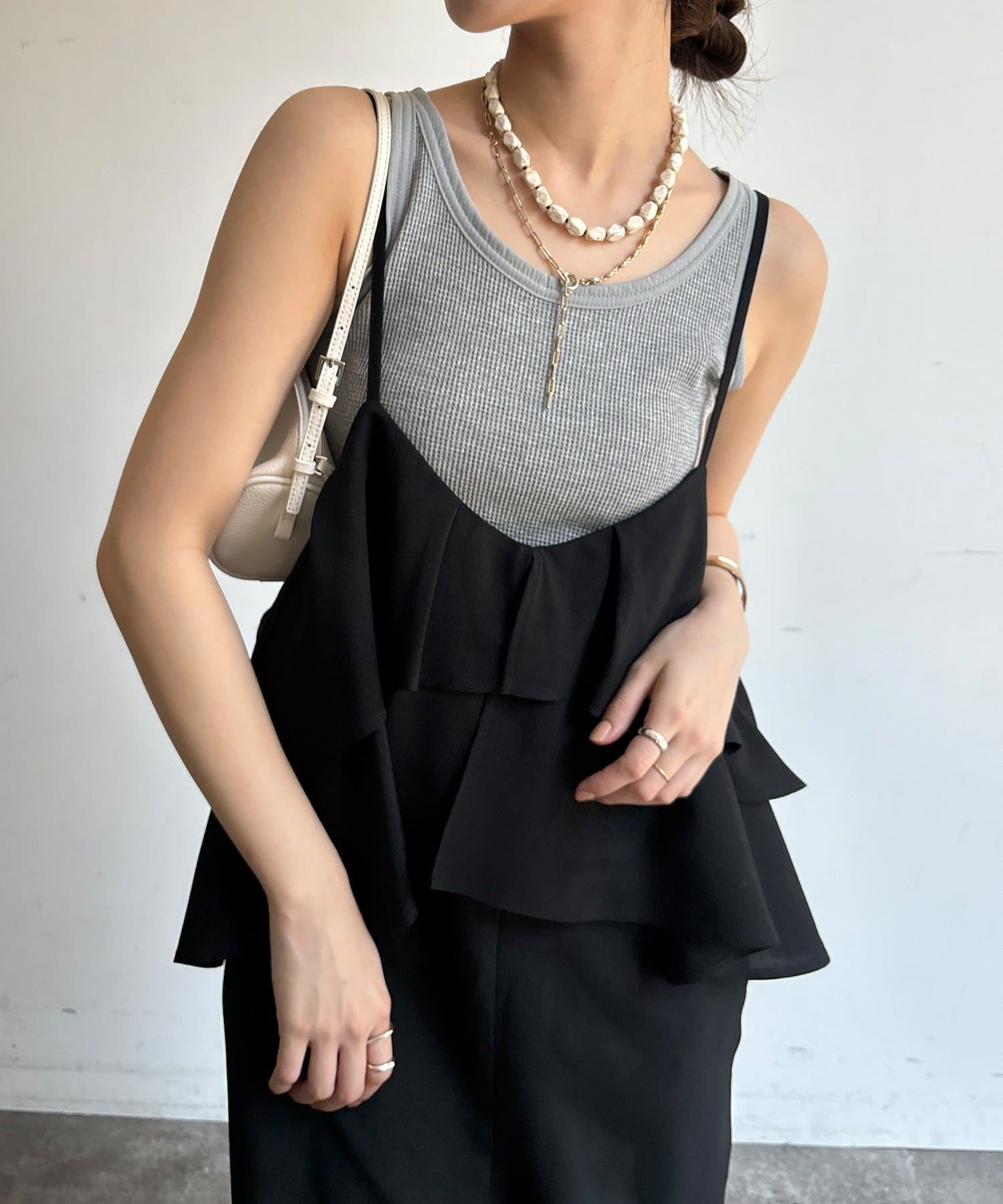 DOUDOU(ドゥドゥ) 異素材切替ワッフルタンク