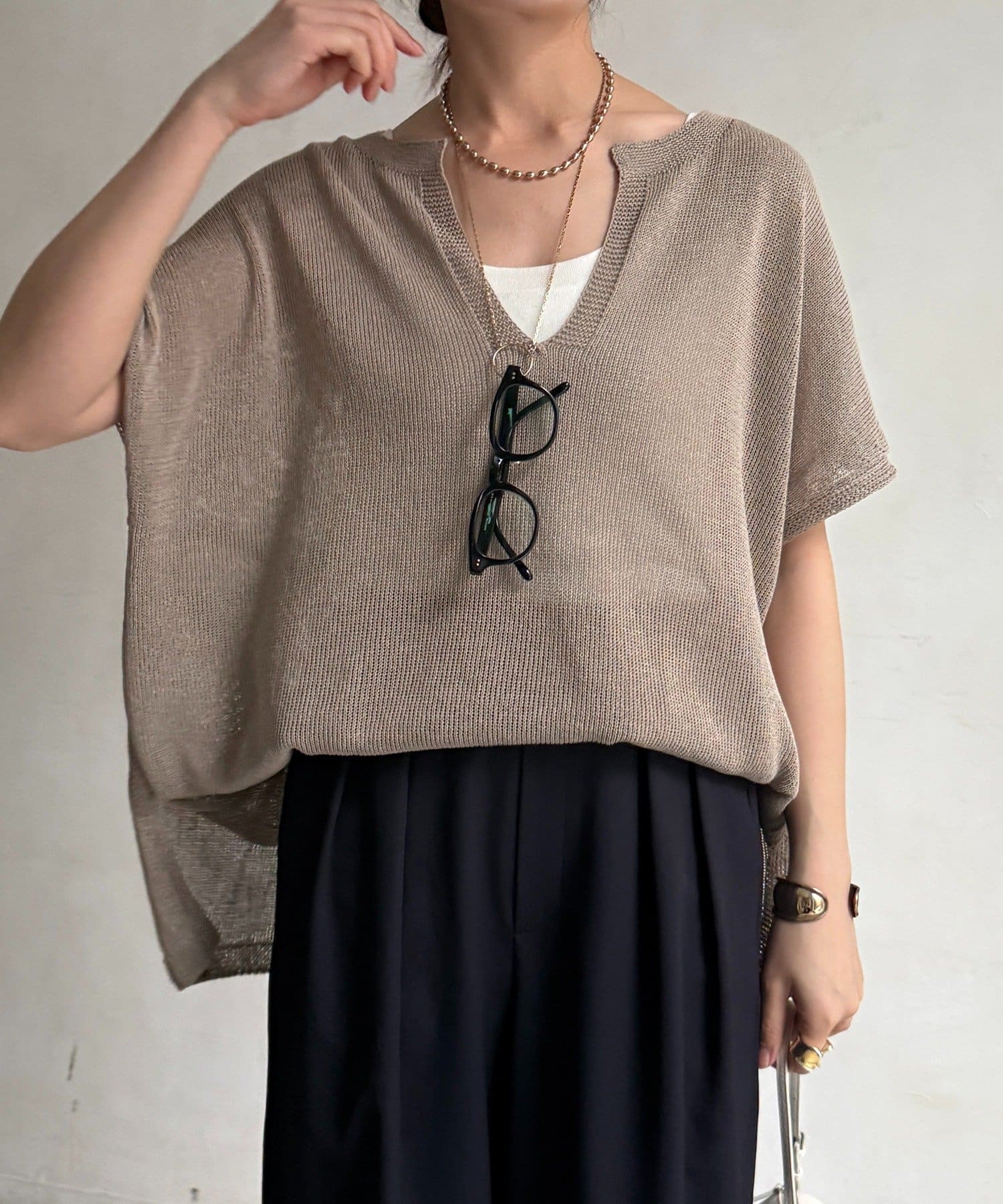 DOUDOU(ドゥドゥ) ペーパーヤーンキーネックプルオーバー