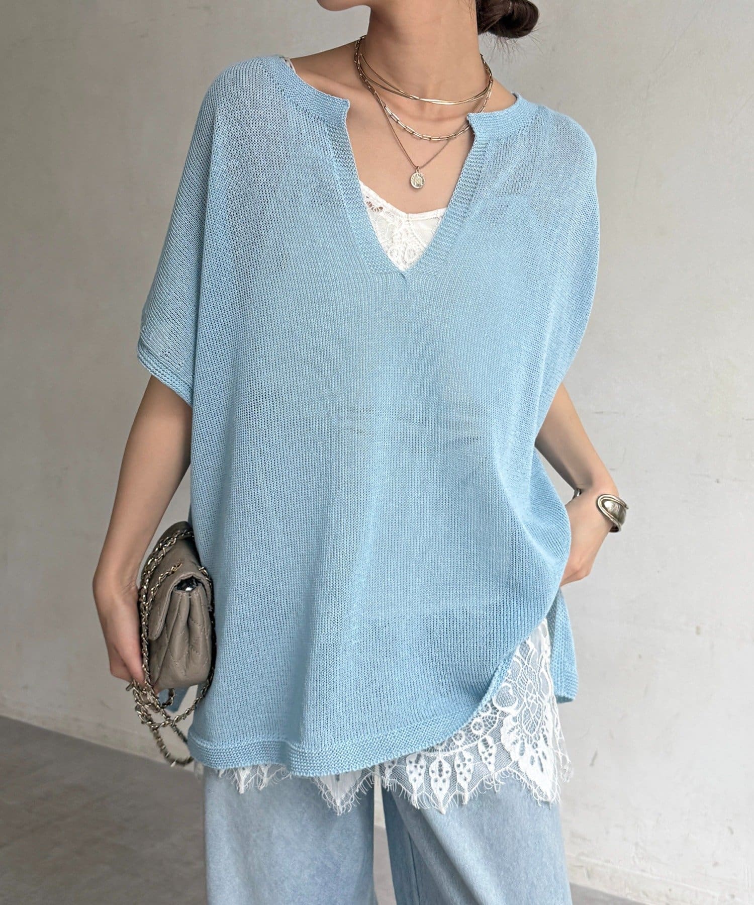 DOUDOU(ドゥドゥ) ペーパーヤーンキーネックプルオーバー