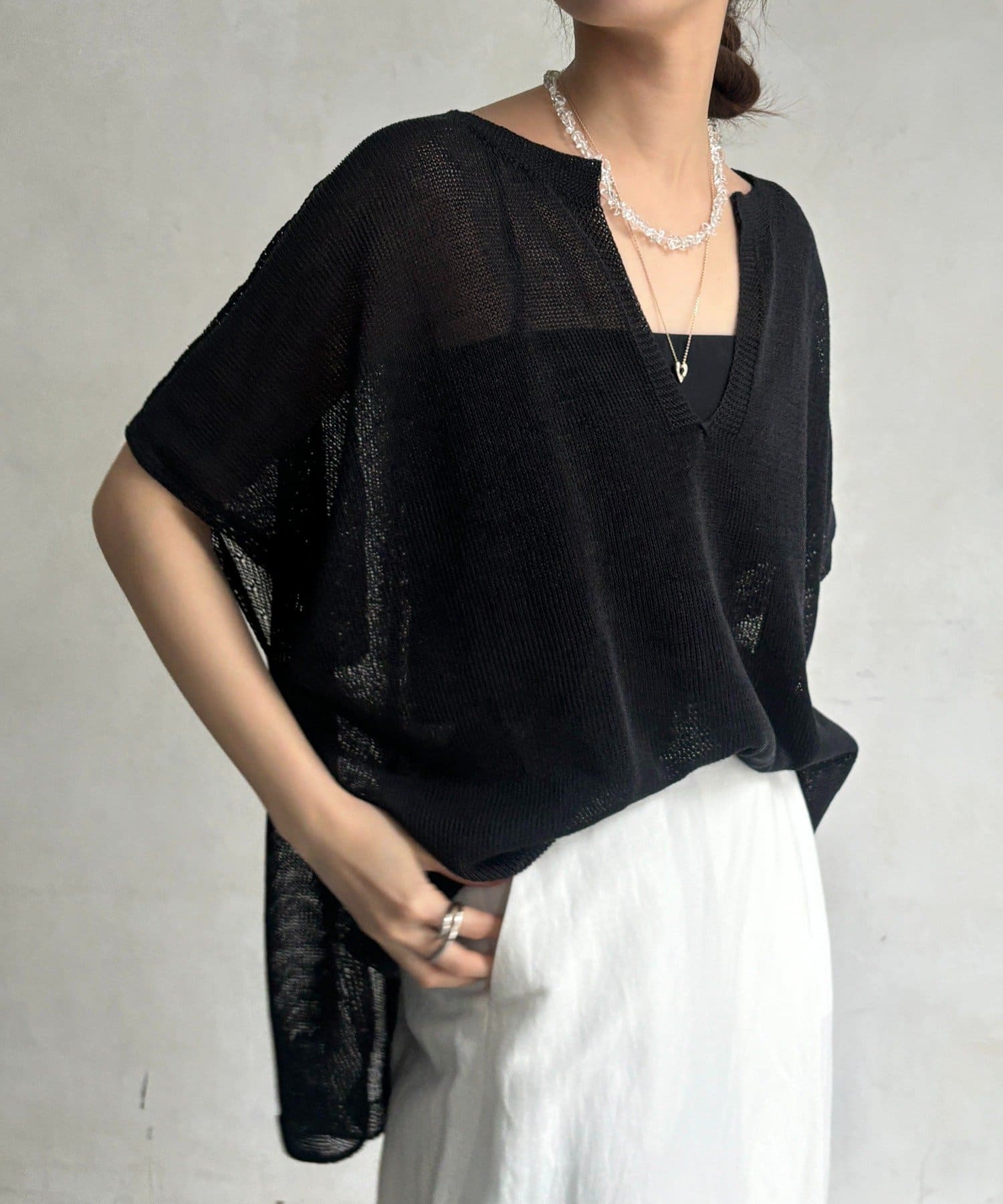 DOUDOU(ドゥドゥ) ペーパーヤーンキーネックプルオーバー