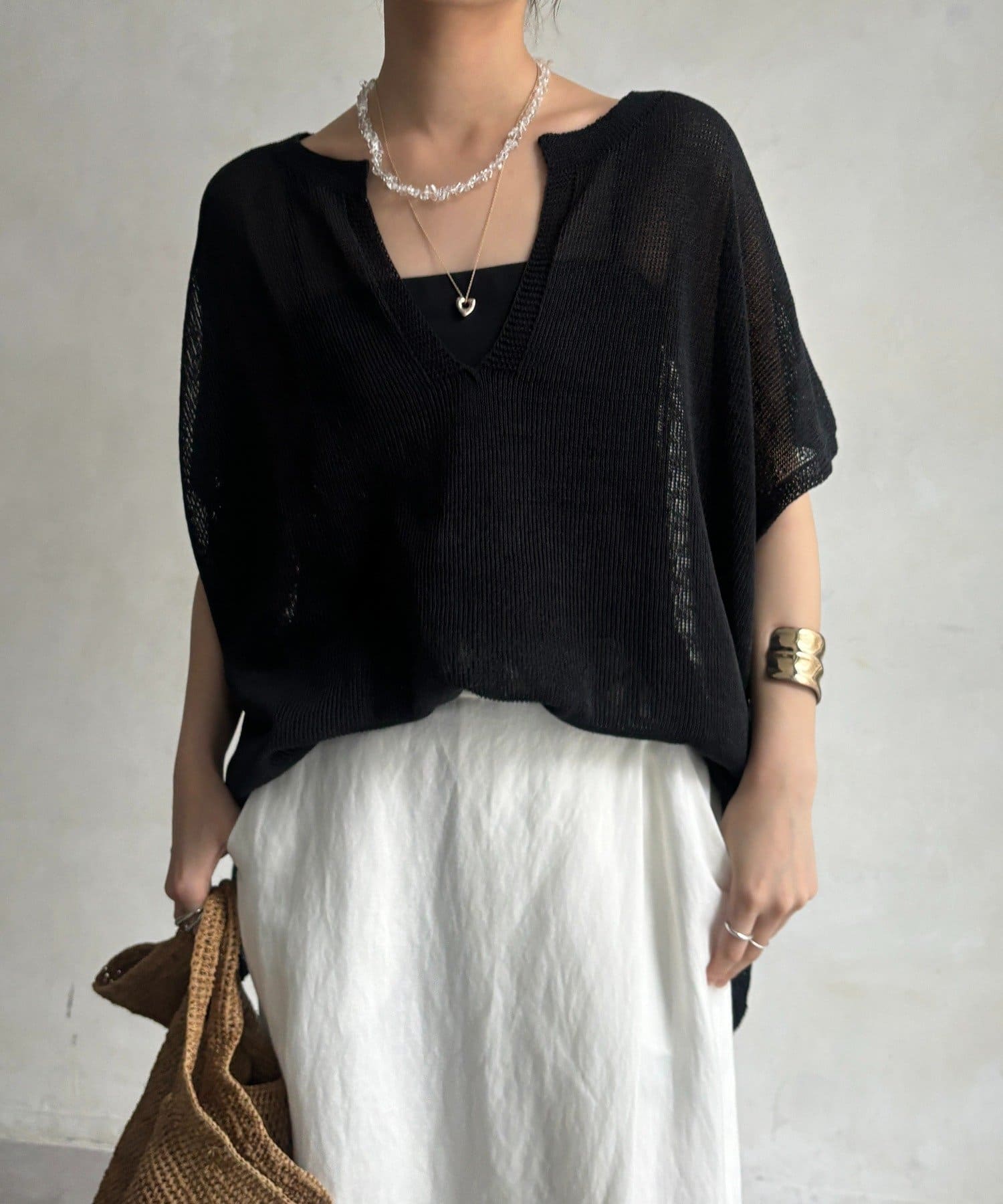 DOUDOU(ドゥドゥ) ペーパーヤーンキーネックプルオーバー