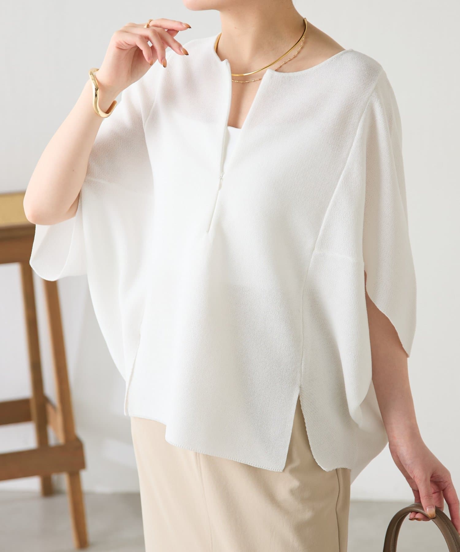 COLLAGE GALLARDAGALANTE(コラージュ ガリャルダガランテ) 【ジップ付き/二の腕カバー】ジップ変形ドルマンニット