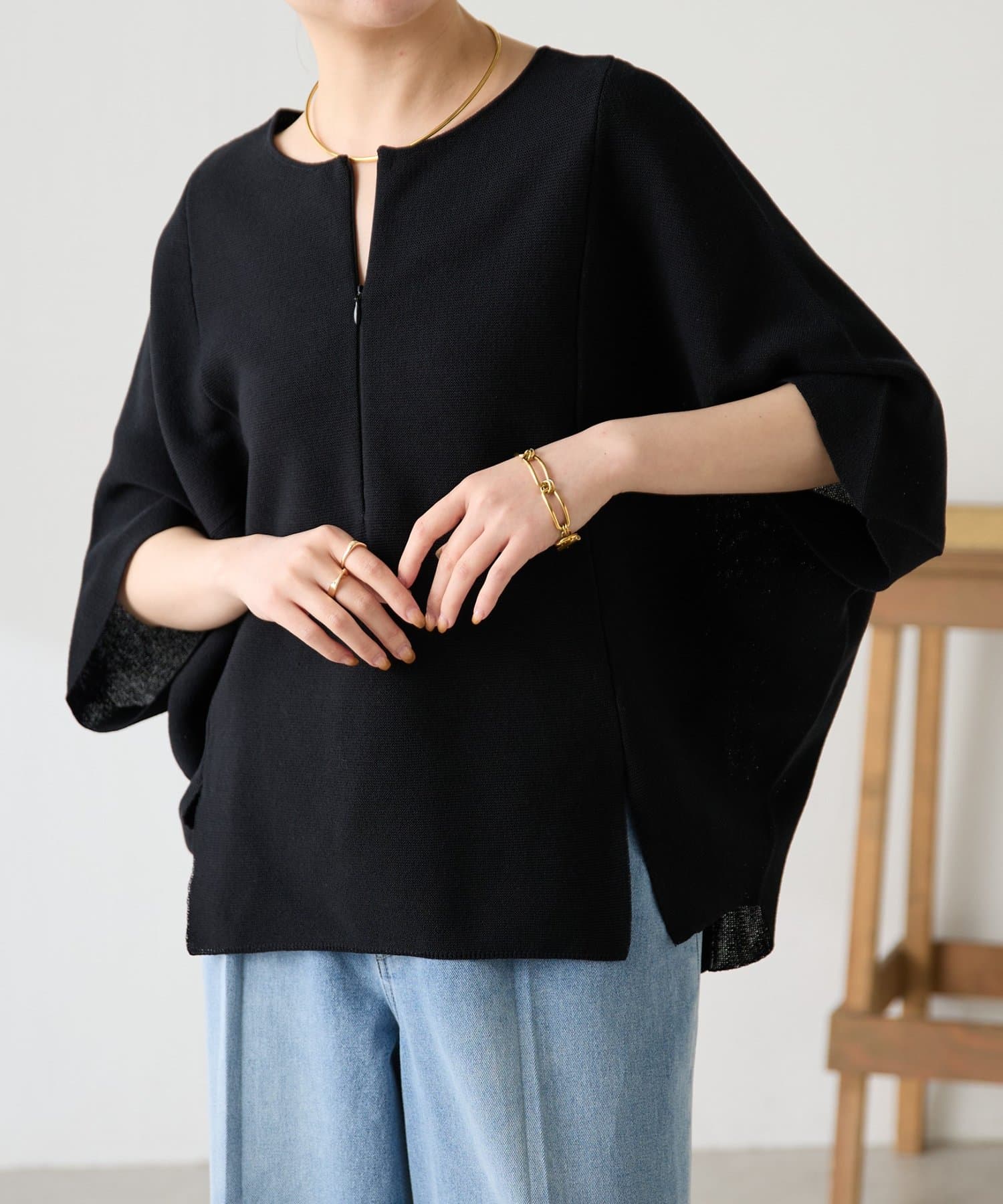 COLLAGE GALLARDAGALANTE(コラージュ ガリャルダガランテ) 【ジップ付き/二の腕カバー】ジップ変形ドルマンニット