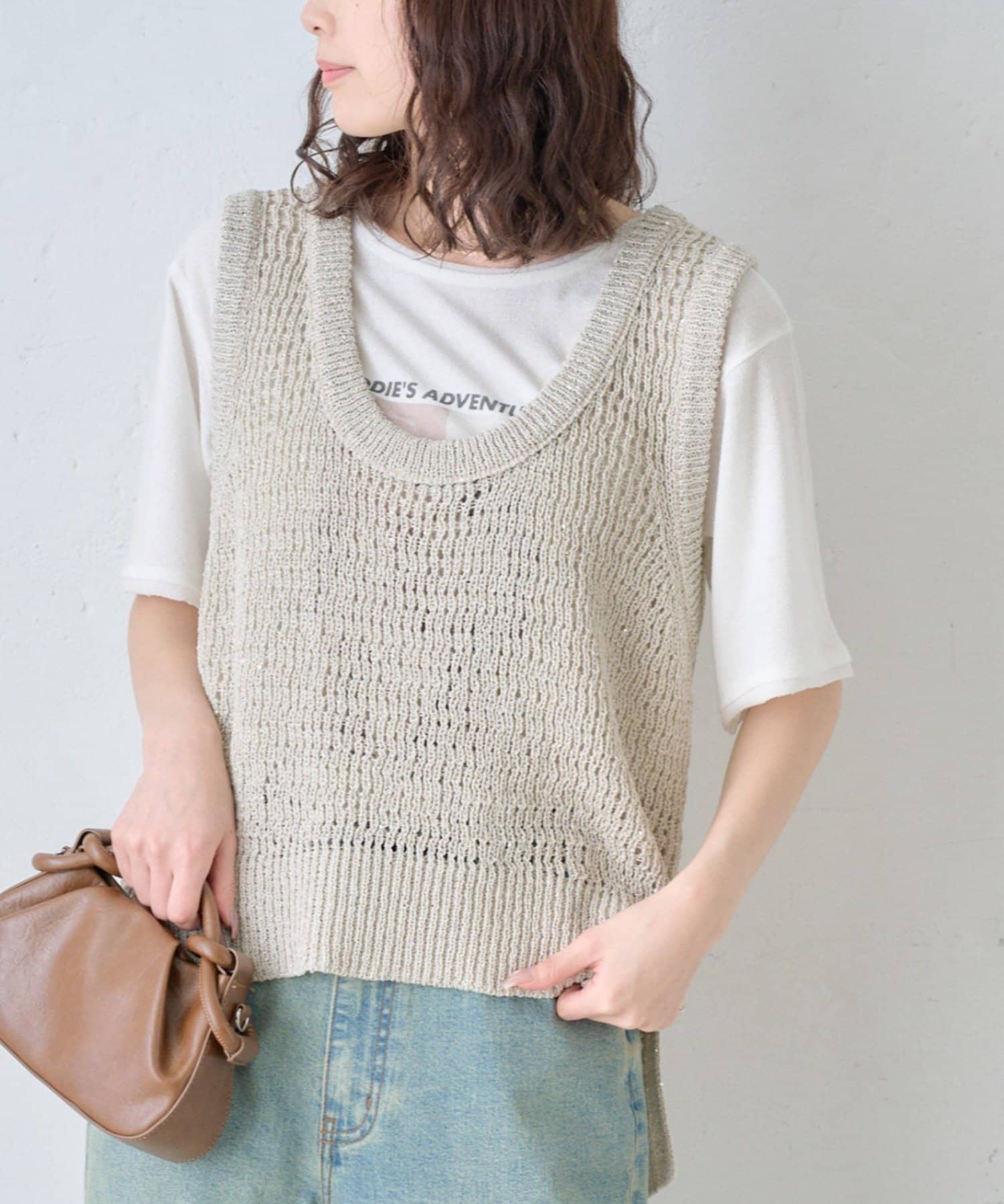 CIAOPANIC TYPY(チャオパニックティピー) 深Uスパンコールラメニットベスト