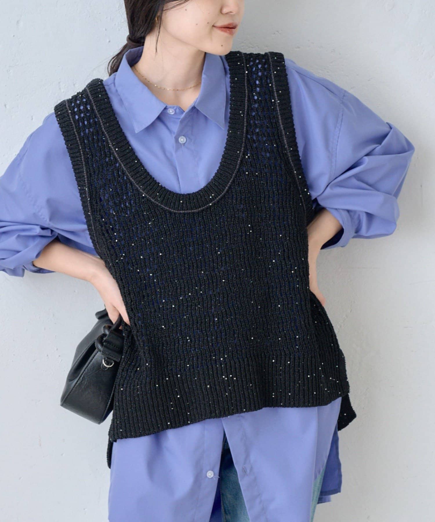 CIAOPANIC TYPY(チャオパニックティピー) 深Uスパンコールラメニットベスト