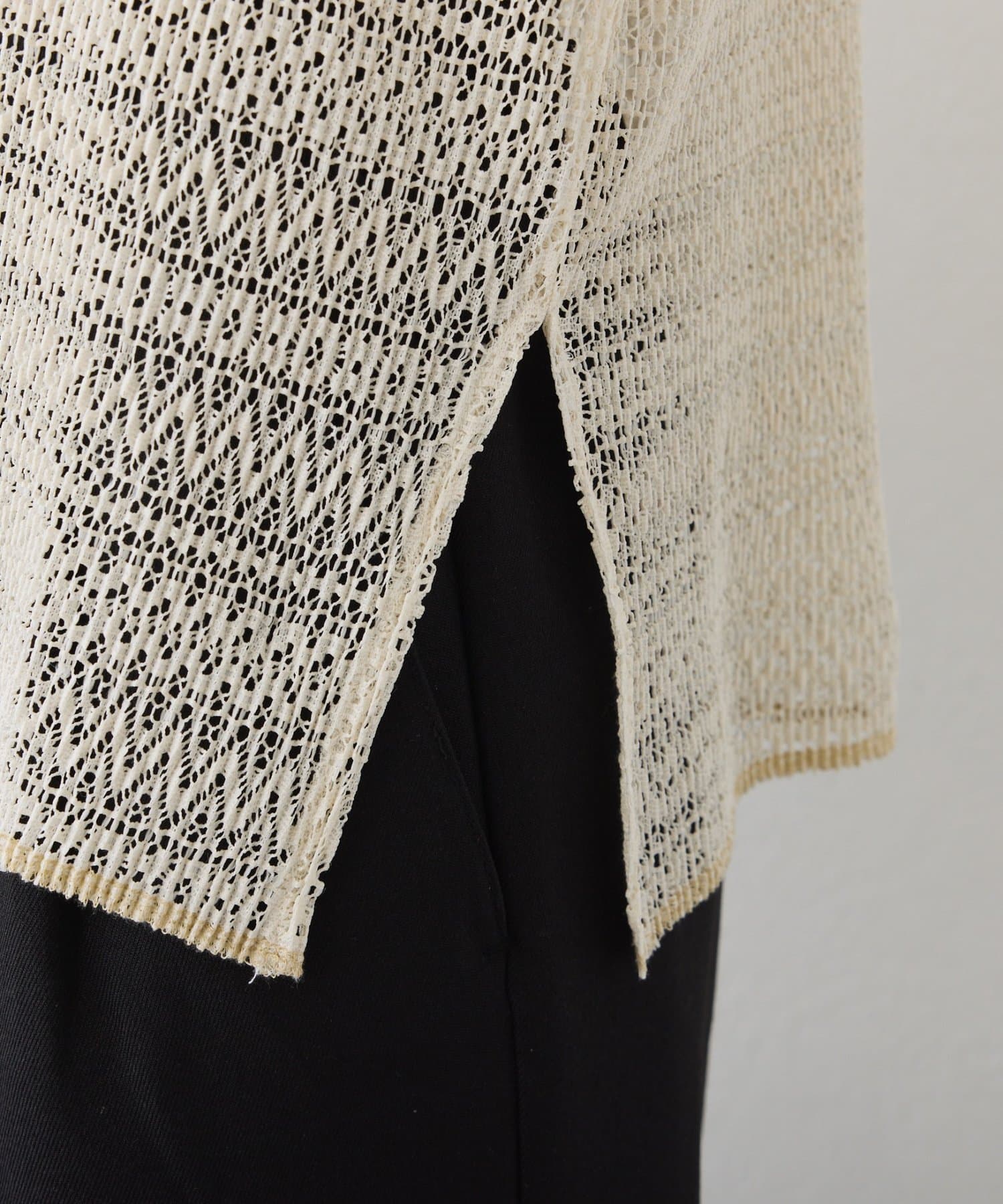 CIAOPANIC TYPY(チャオパニックティピー) 襟付きプリーツカットレースシアーカーデ