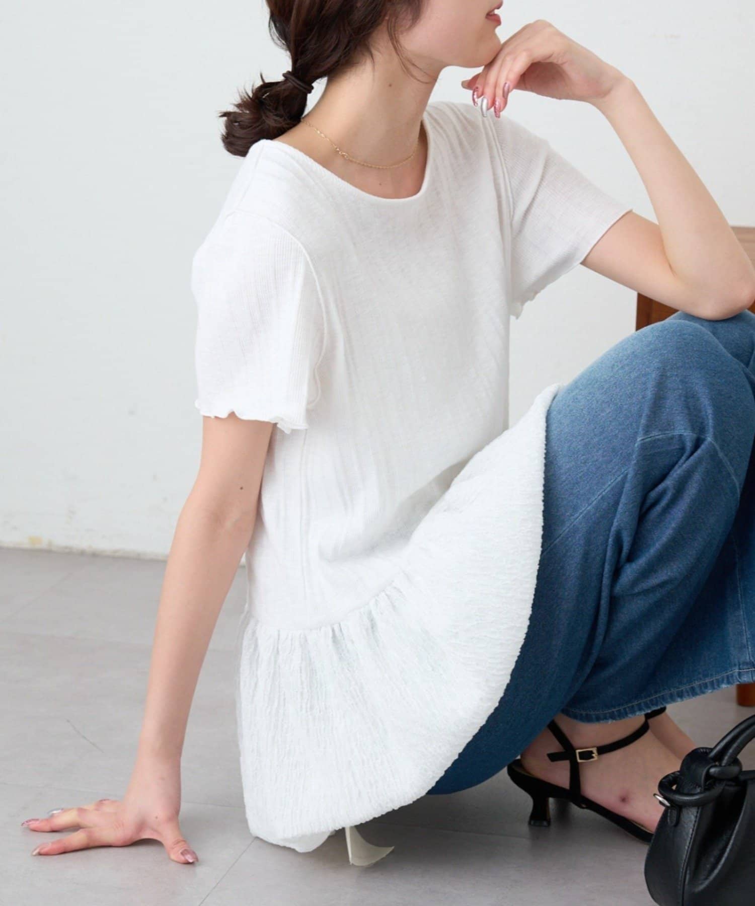 CIAOPANIC TYPY(チャオパニックティピー) 裾バルーンランダムリブ半袖トップス