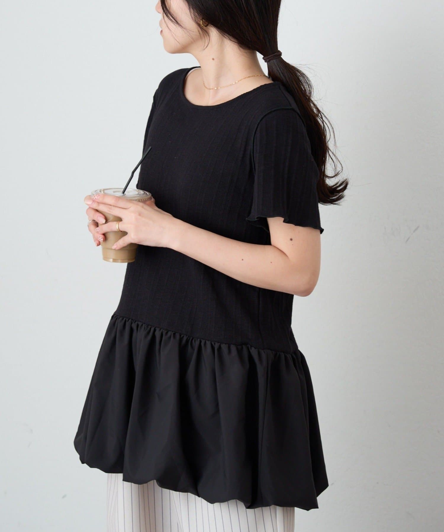 CIAOPANIC TYPY(チャオパニックティピー) 裾バルーンランダムリブ半袖トップス