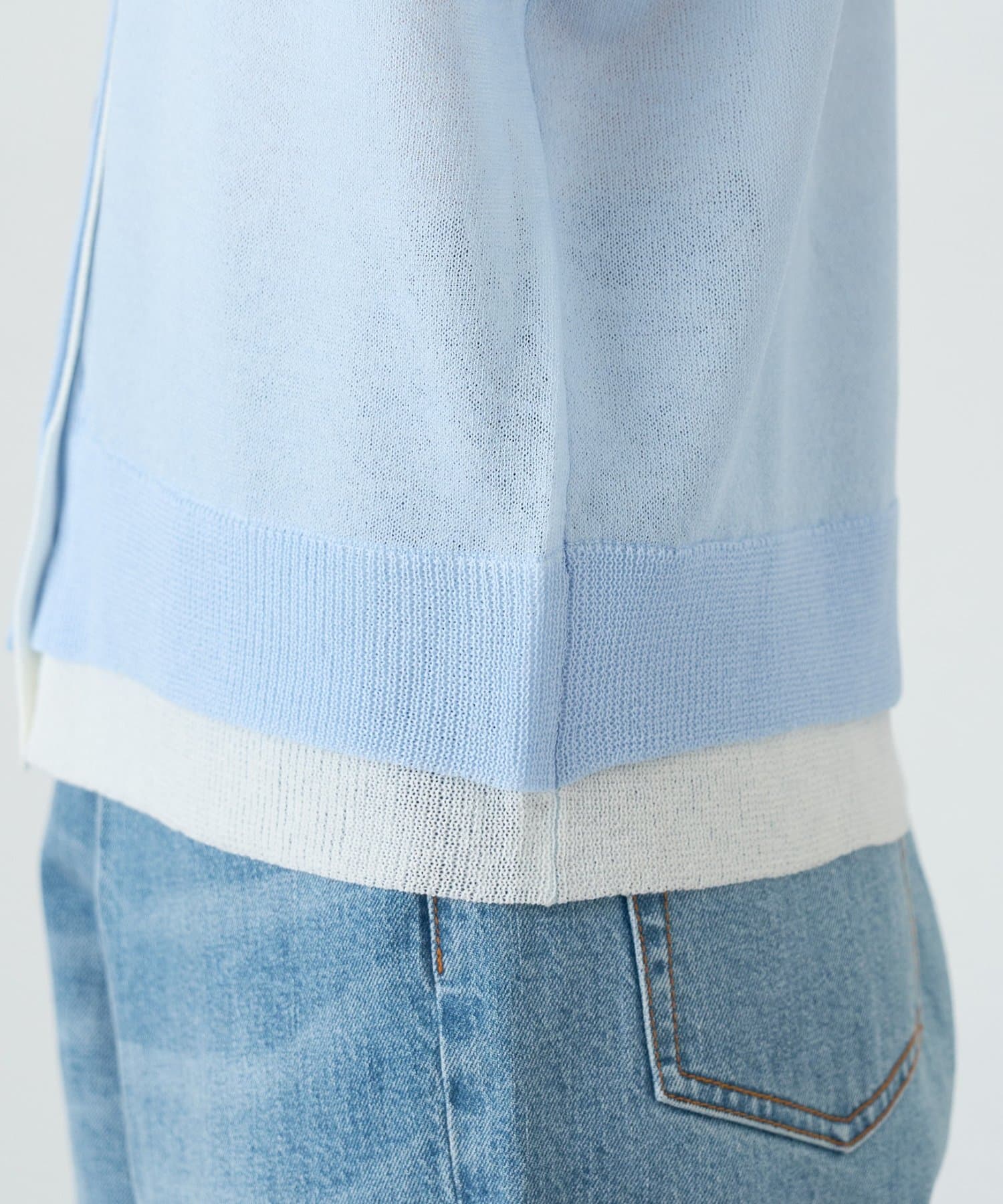 CIAOPANIC TYPY(チャオパニックティピー) 2wayレイヤードライク配色5分袖シアーニットカーデ