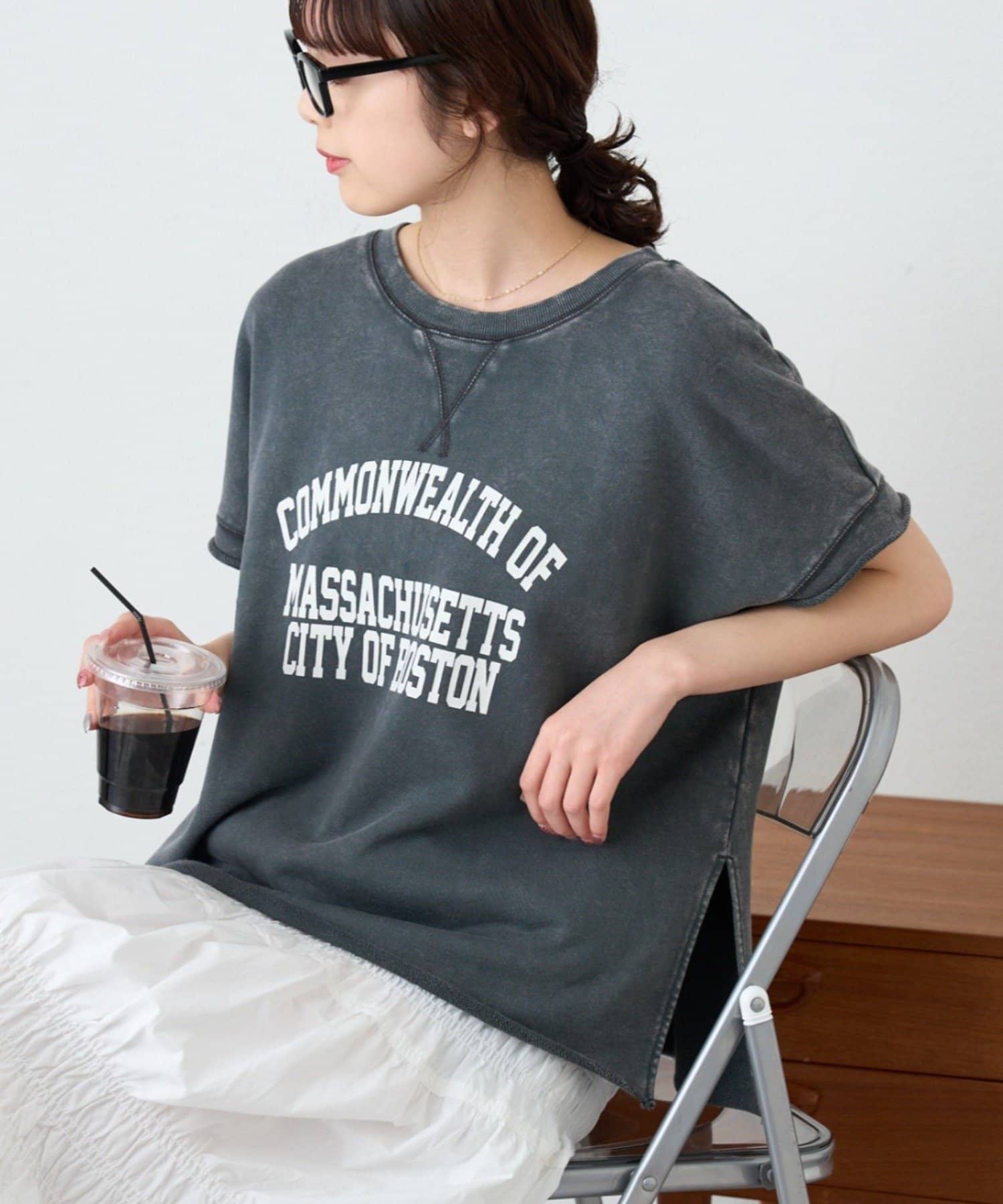 CIAOPANIC TYPY(チャオパニックティピー) アシッド加工裏毛フレンチスリーブロゴトップス