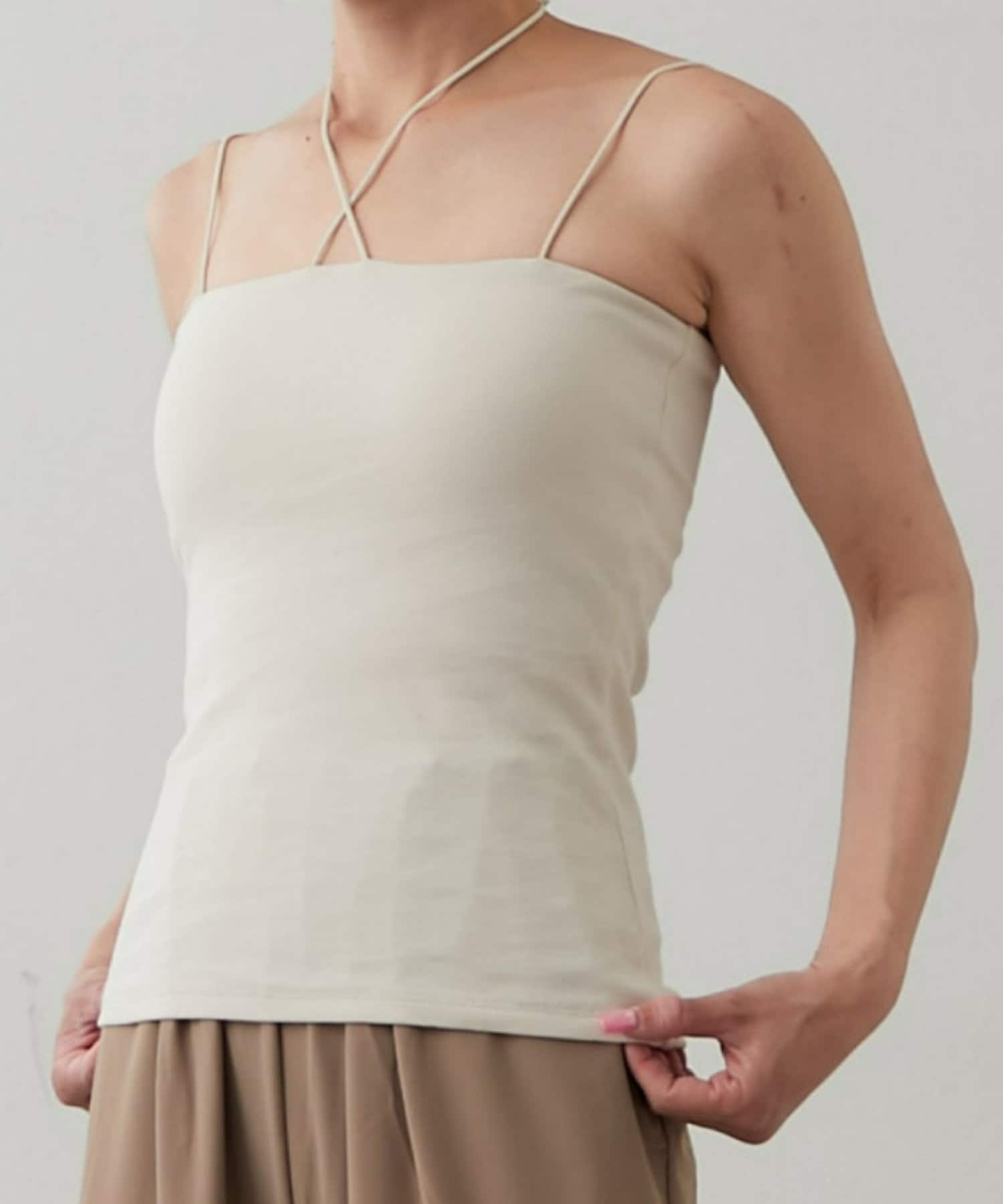 OUTLET(アウトレット) 【earthy_】オーガニックコットンカップ付きホルターストラップキャミソール