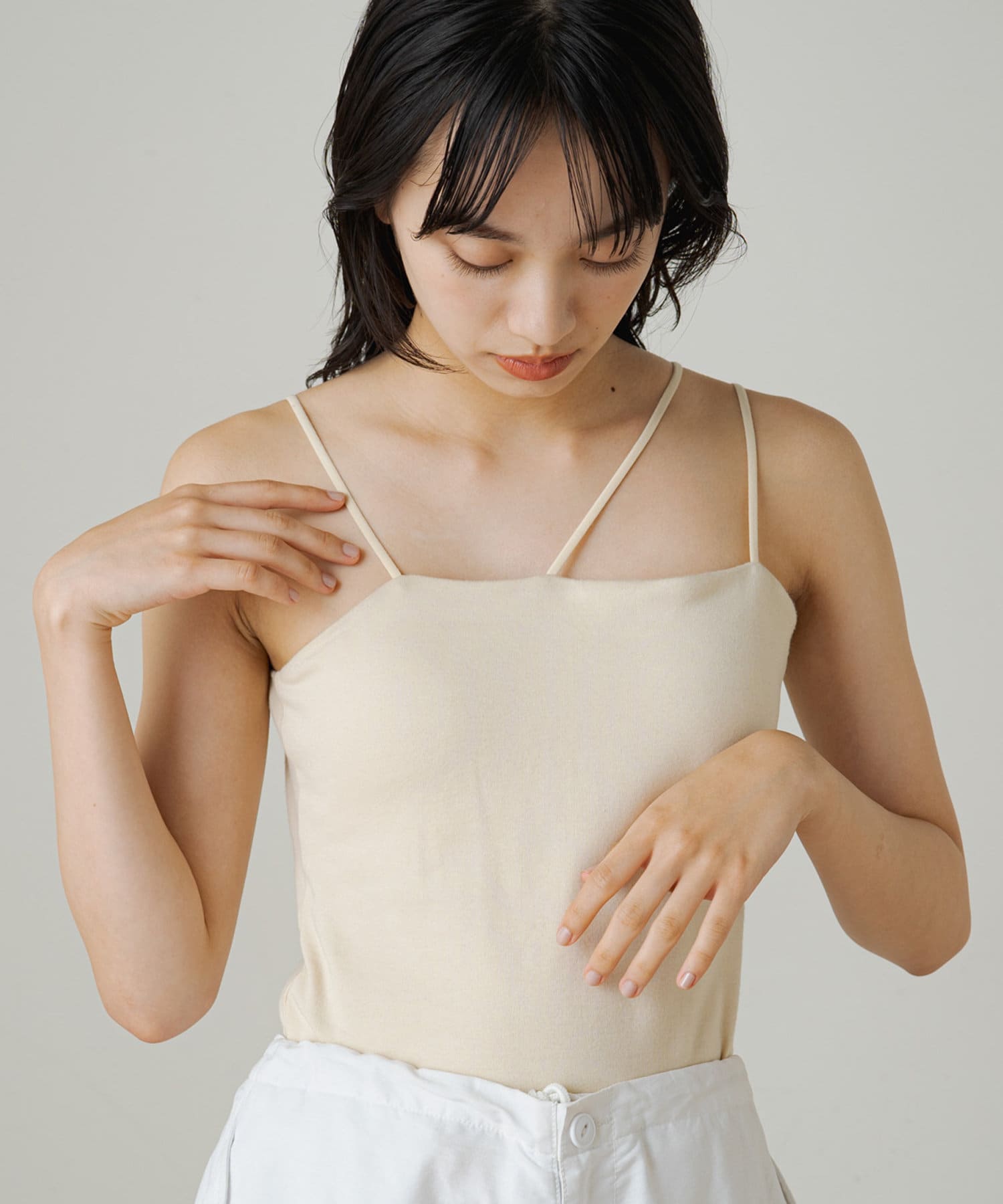 OUTLET(アウトレット) 【earthy_】オーガニックコットンカップ付き3ストラップキャミソール