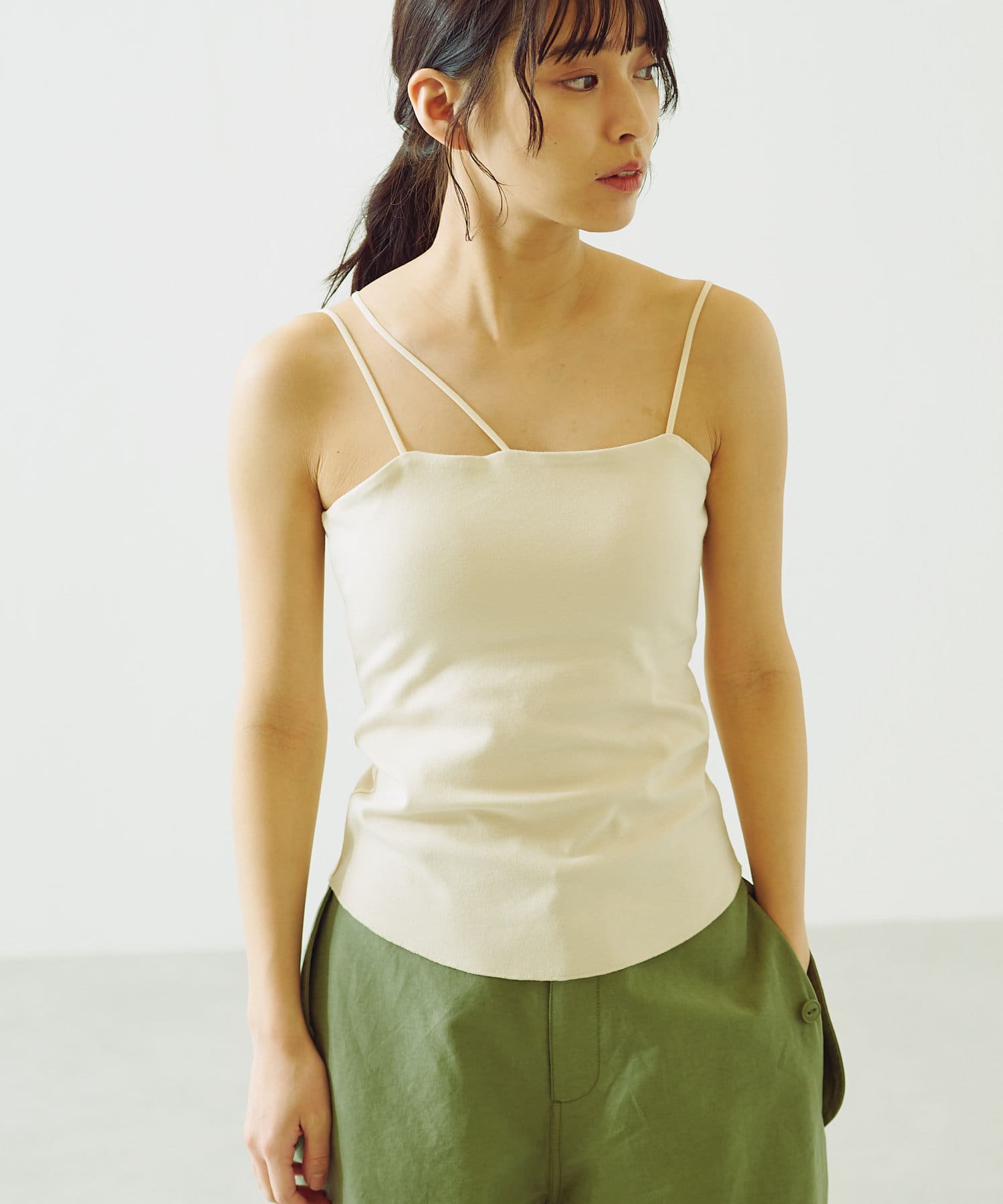 OUTLET(アウトレット) 【earthy_】オーガニックコットンカップ付き3ストラップキャミソール