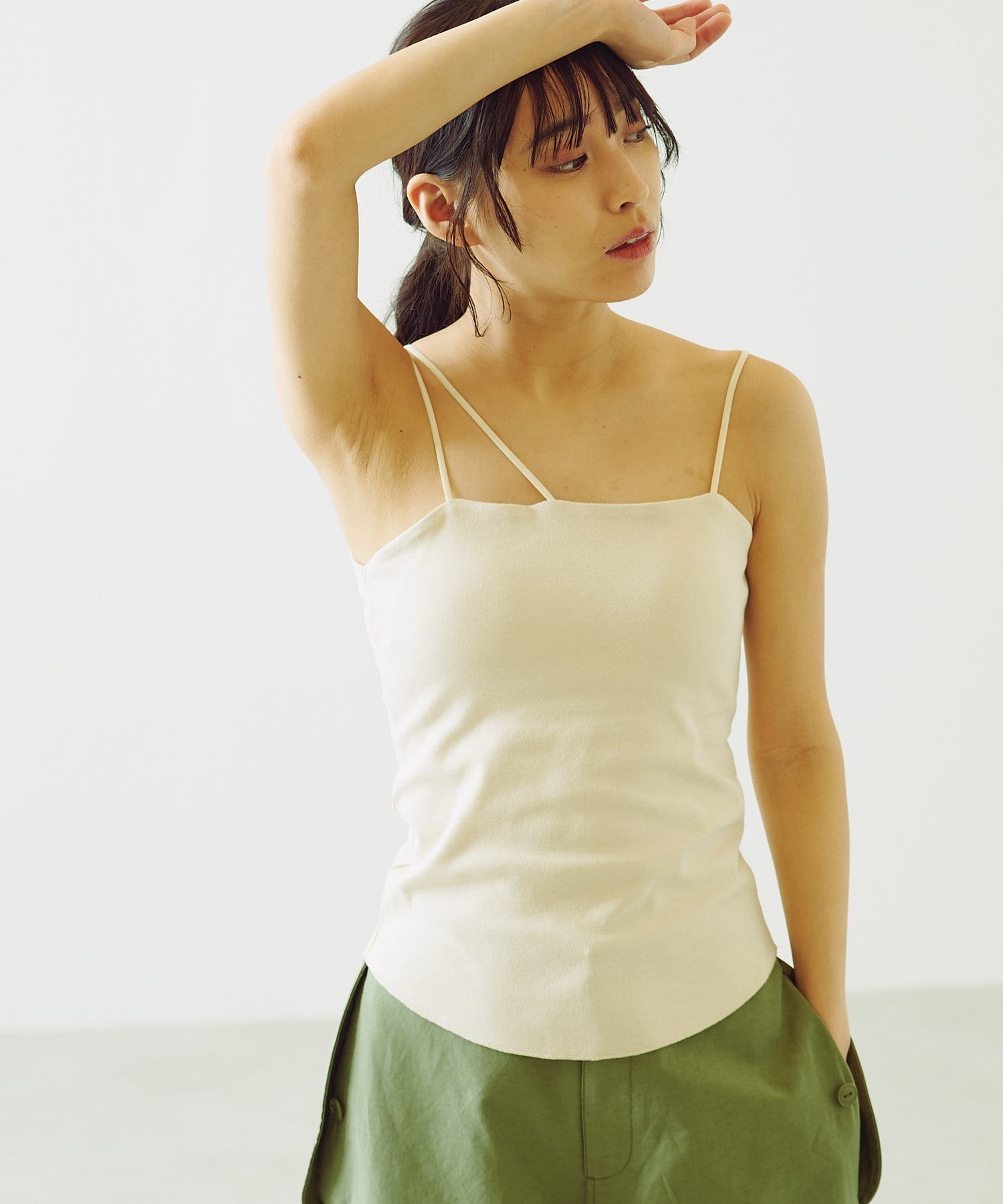 OUTLET(アウトレット) 【earthy_】オーガニックコットンカップ付き3ストラップキャミソール