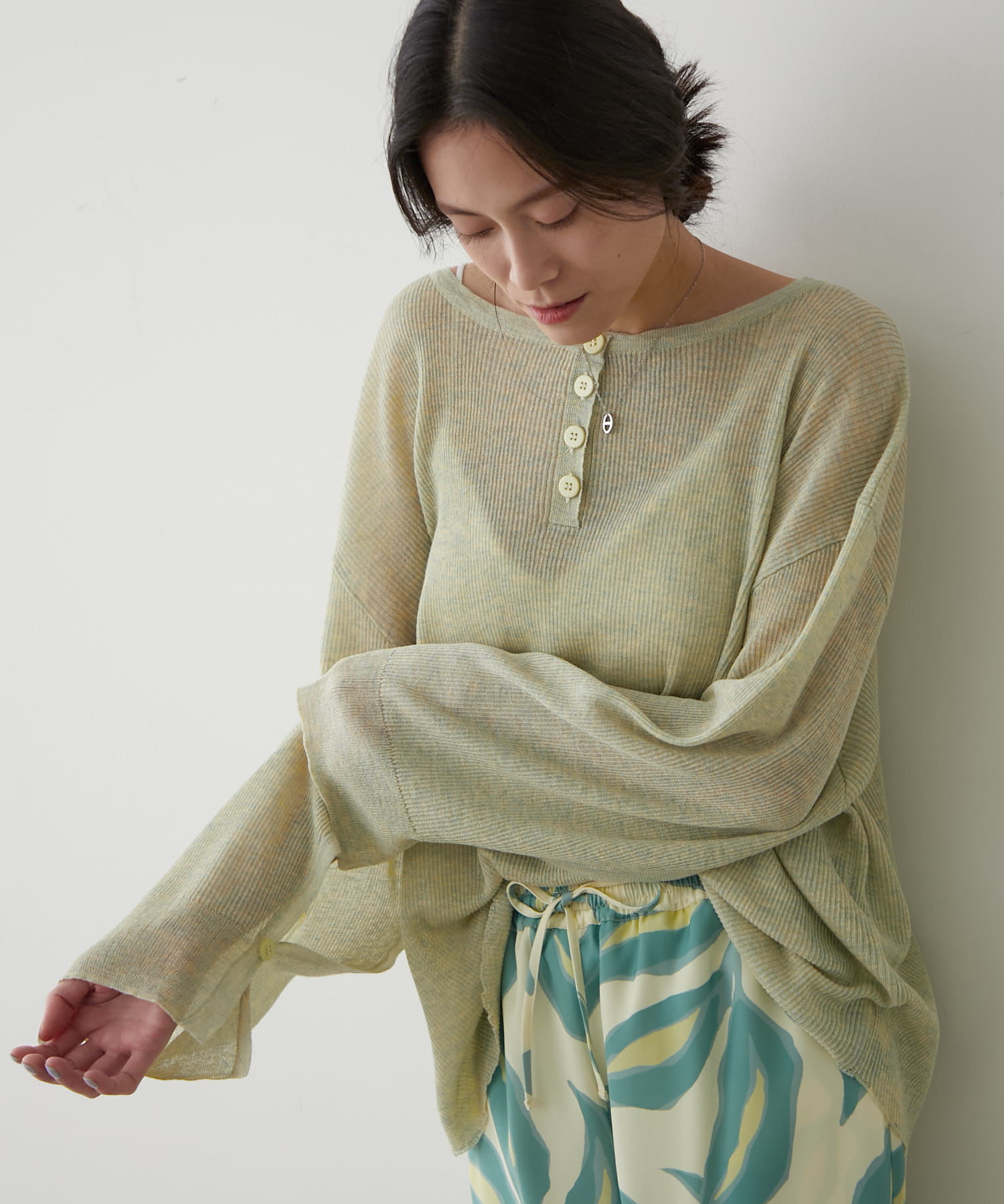 OUTLET(アウトレット) 【earthy_】2WAYシアーリブヘンリーニットプルオーバー