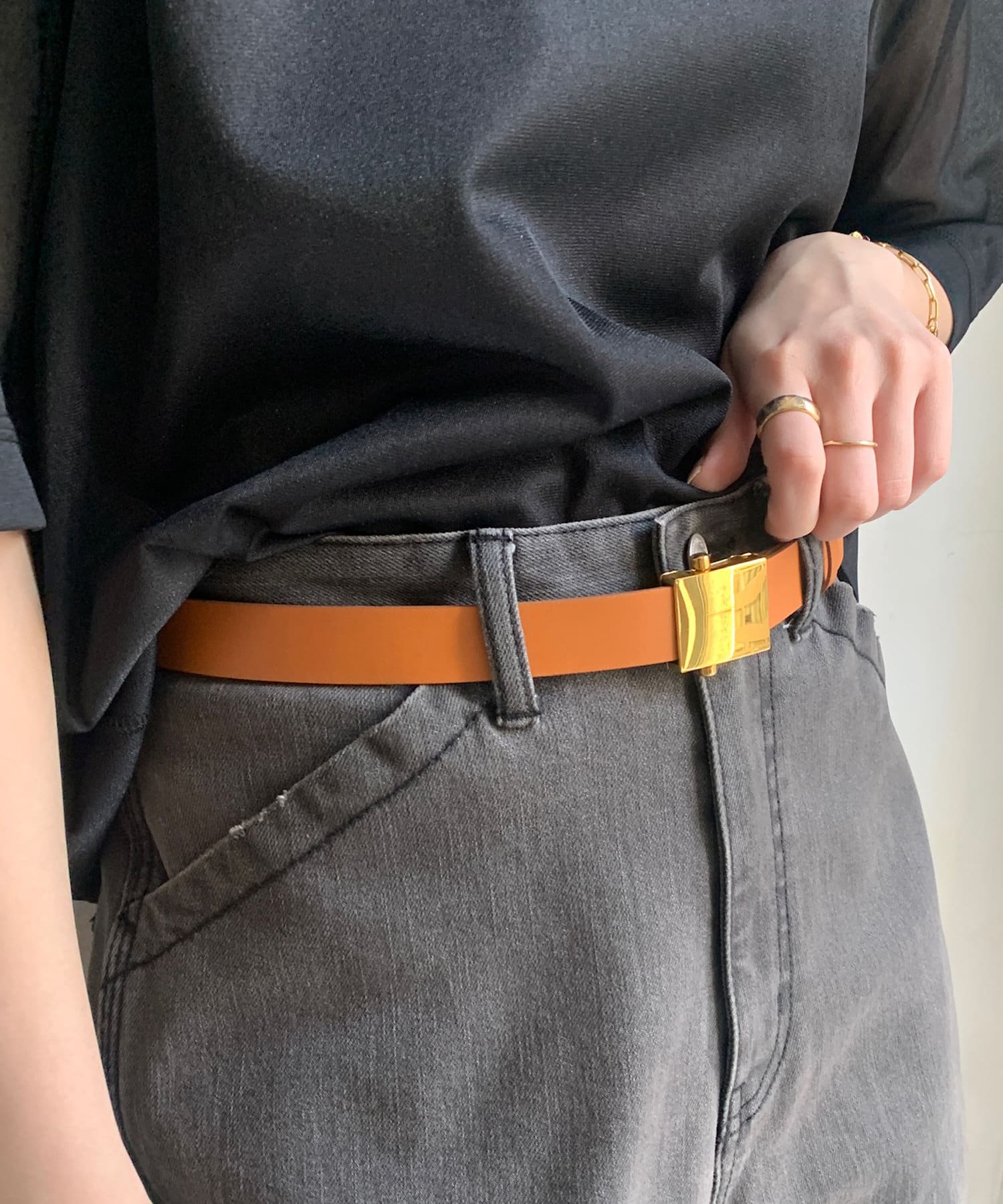 OUTLET(アウトレット) 【DouDou】GOLDバックルレザーベルト