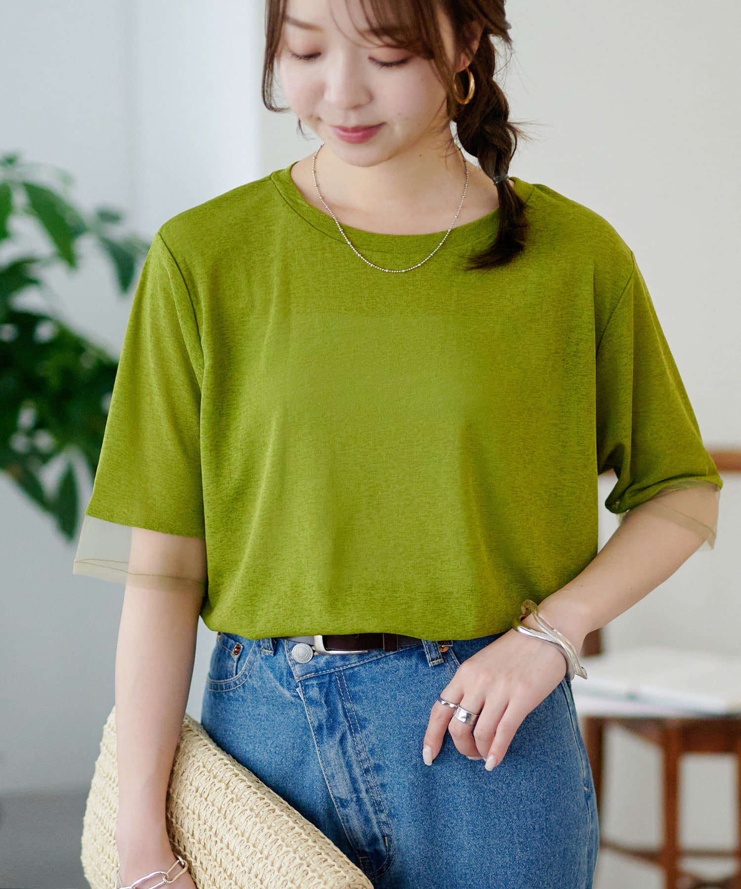 OUTLET(アウトレット) 【Discoat】シアー袖切替5分袖