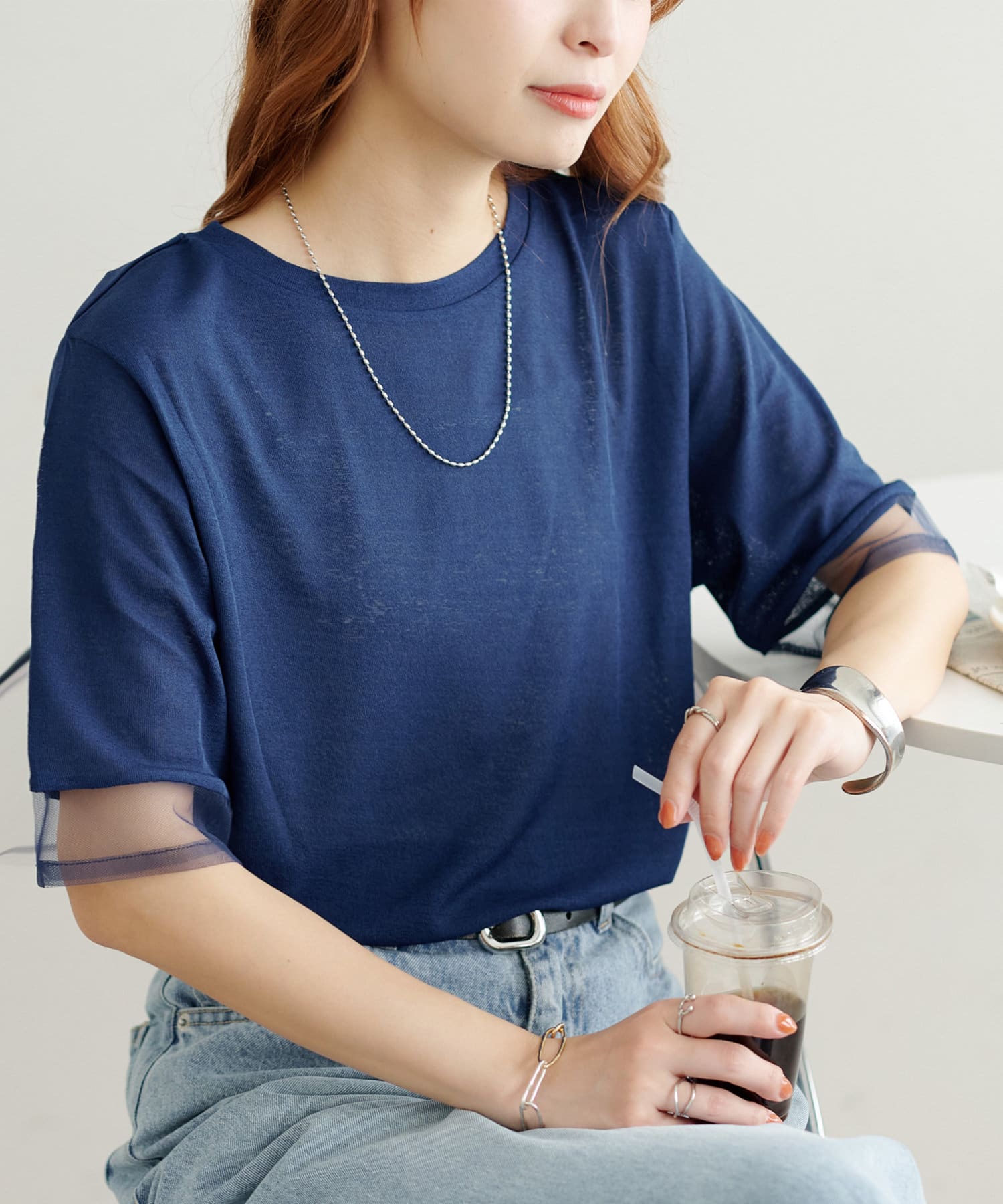 OUTLET(アウトレット) 【Discoat】シアー袖切替5分袖