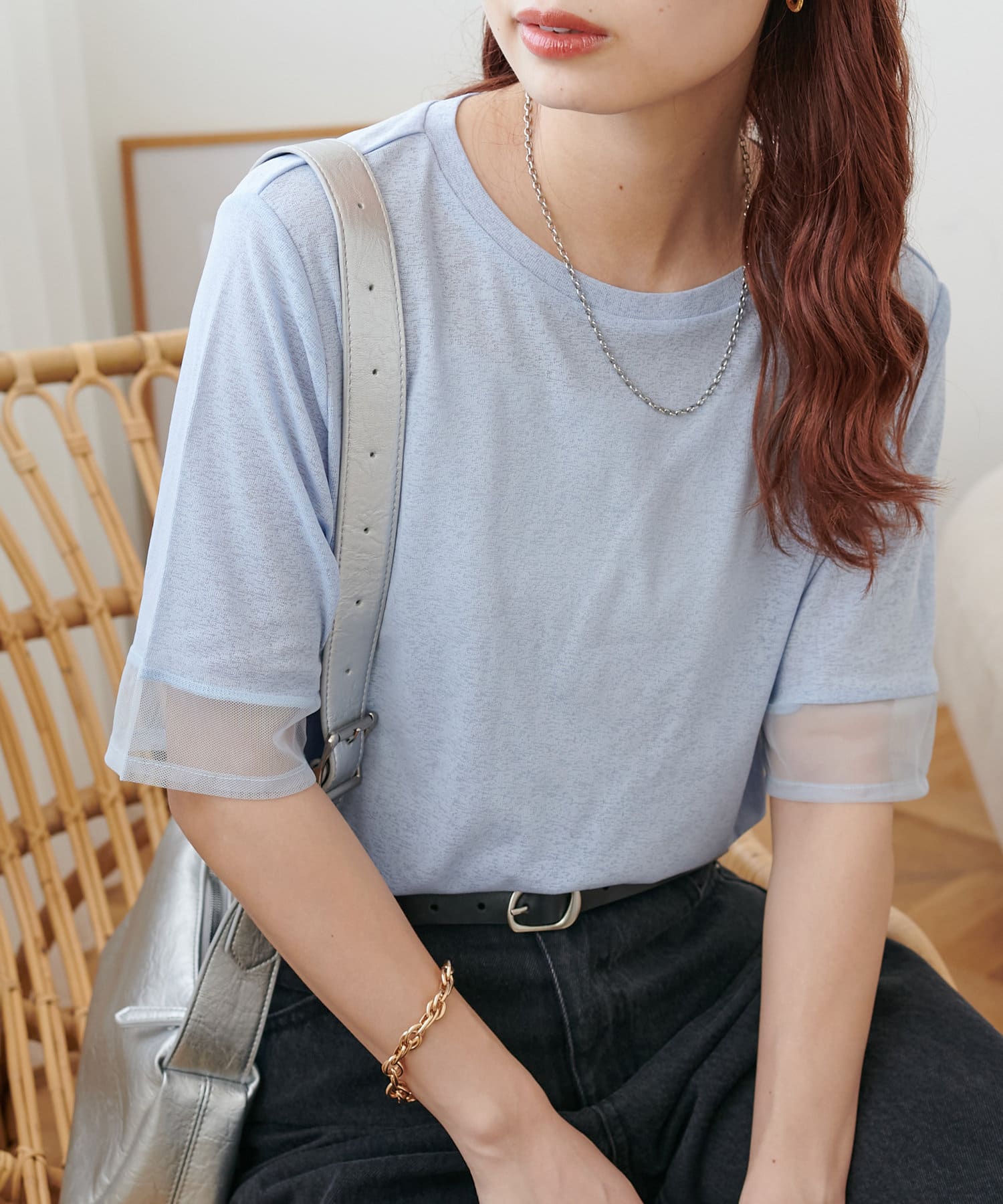 OUTLET(アウトレット) 【Discoat】シアー袖切替5分袖