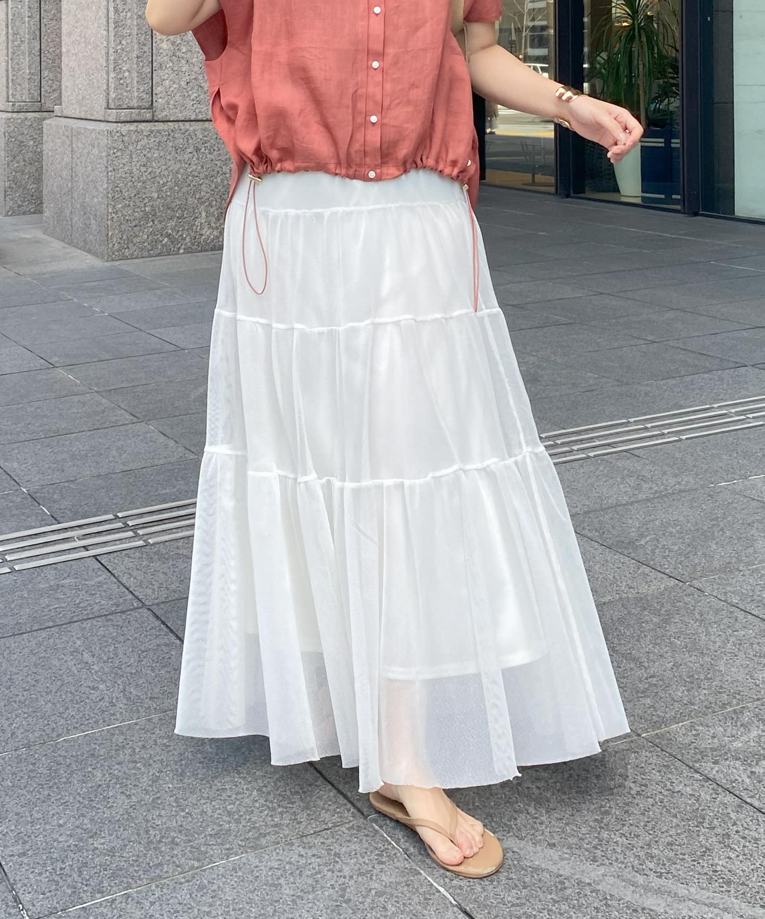 OUTLET(アウトレット) 【DouDou】メッシュティアードスカート