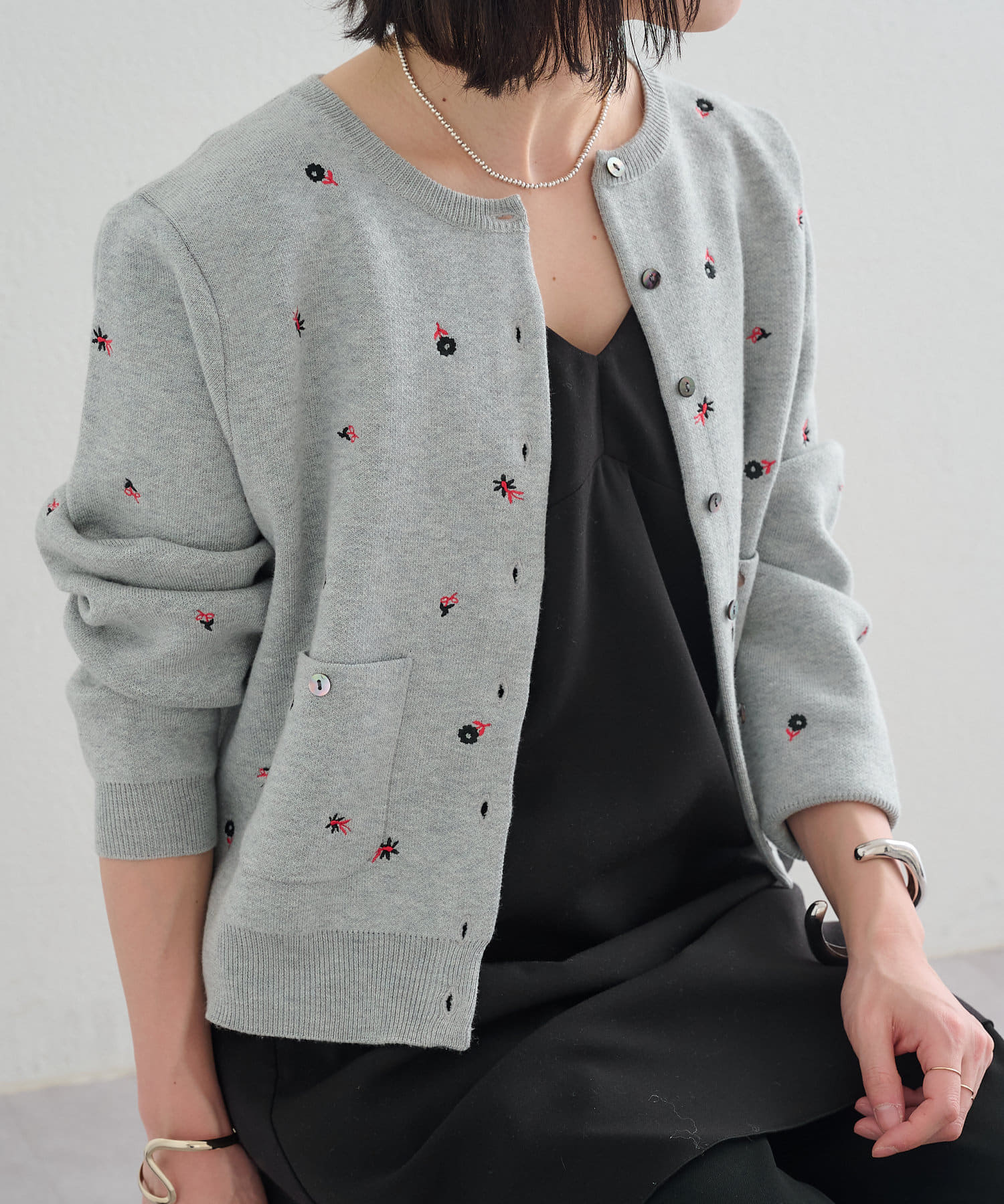 OUTLET(アウトレット) 【Omekashi】刺繍スウェットライクポケットカーディガン