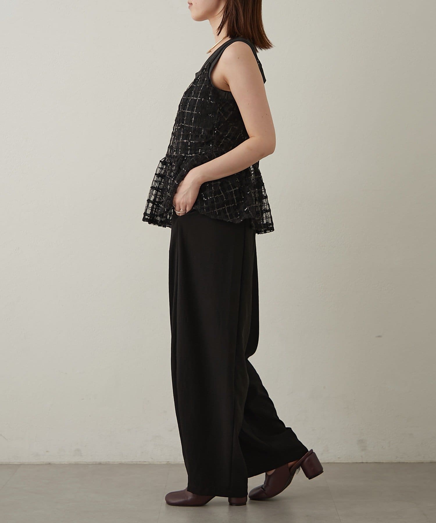 OUTLET(アウトレット) 【Omekashi】ストレッチシフォンボリュームパンツ