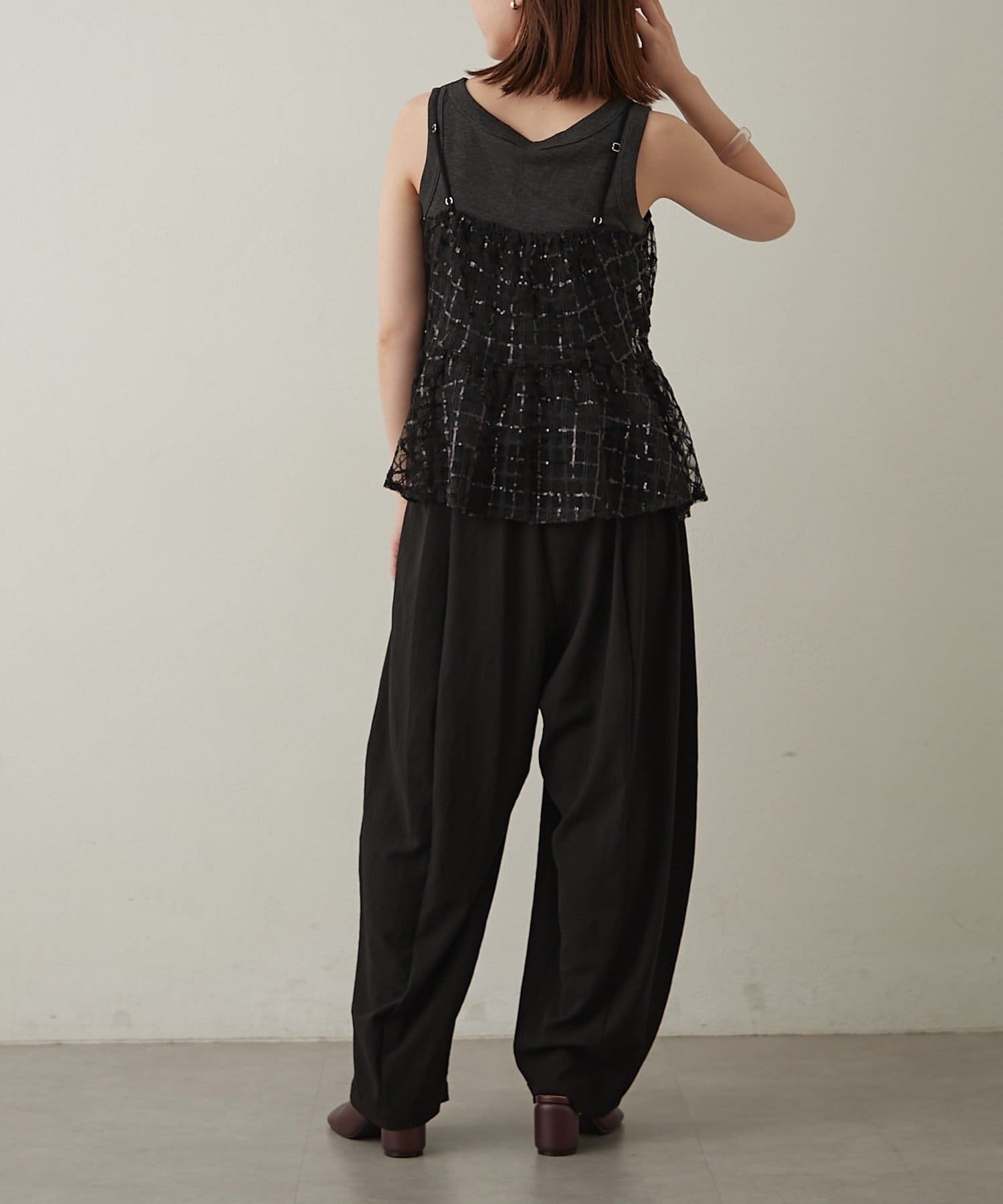 OUTLET(アウトレット) 【Omekashi】ストレッチシフォンボリュームパンツ