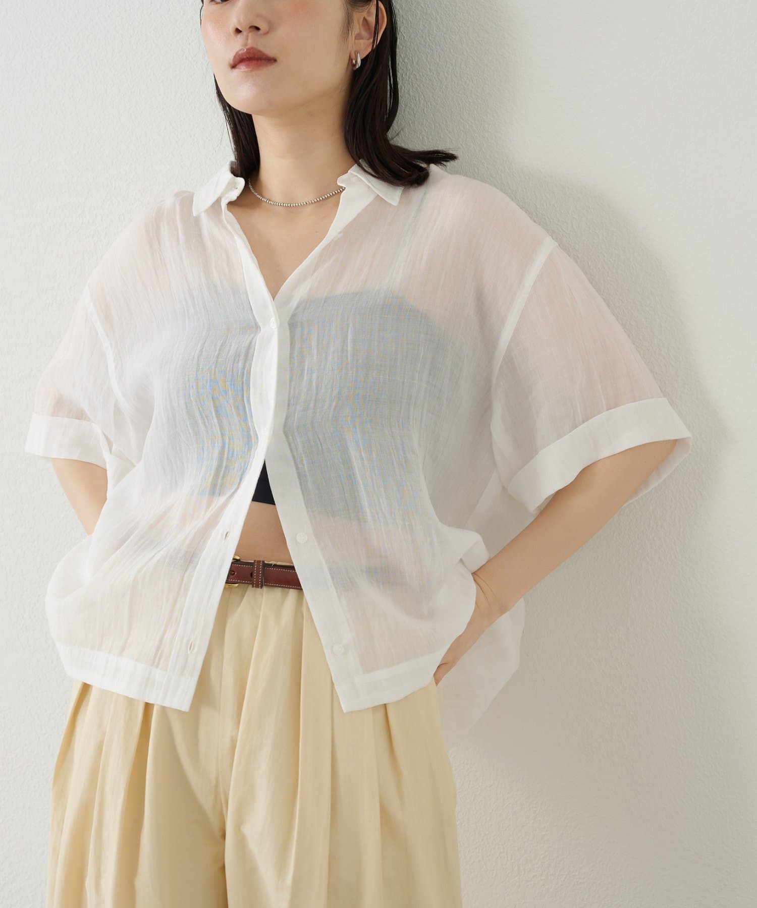 OUTLET(アウトレット) 【Omekashi】シアーリネンハーフスリーブシャツ