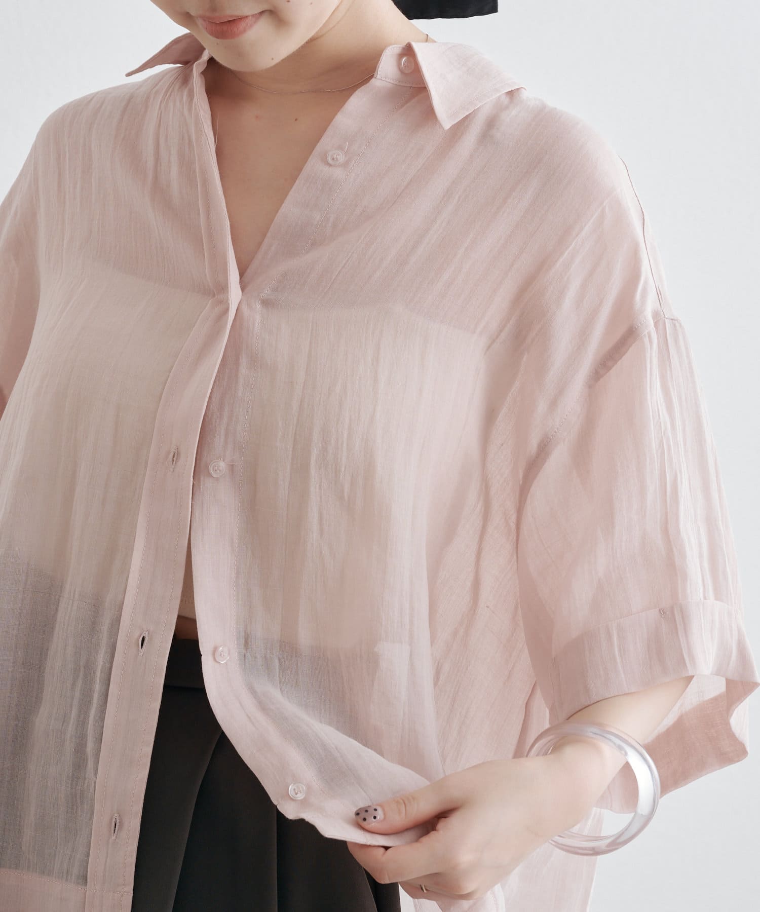 OUTLET(アウトレット) 【Omekashi】シアーリネンハーフスリーブシャツ